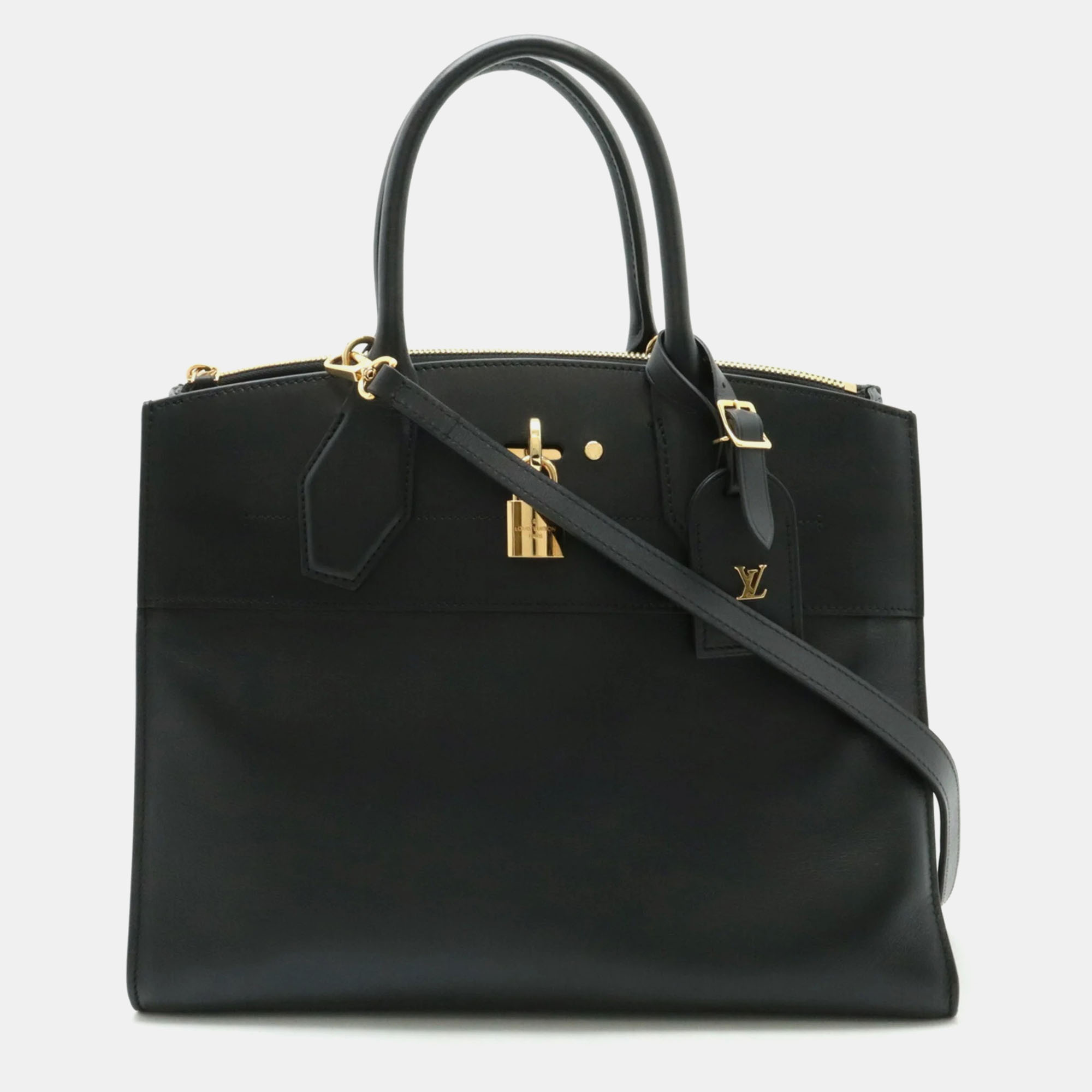 Louis vuitton black leather mm city steamer satchel bag
