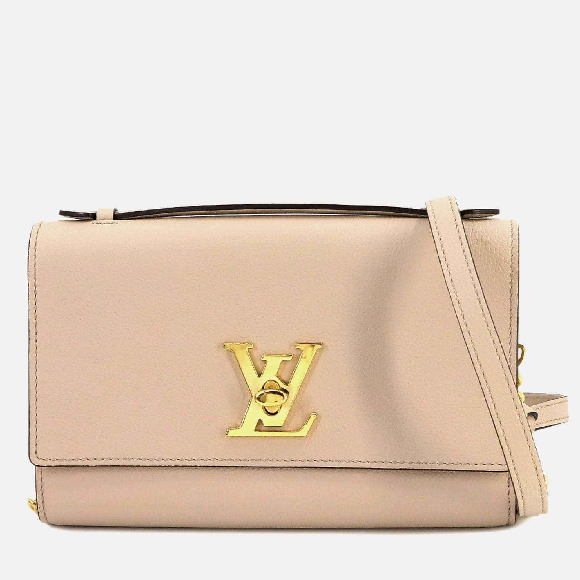 Louis vuitton beige leather lockme clutch with strap