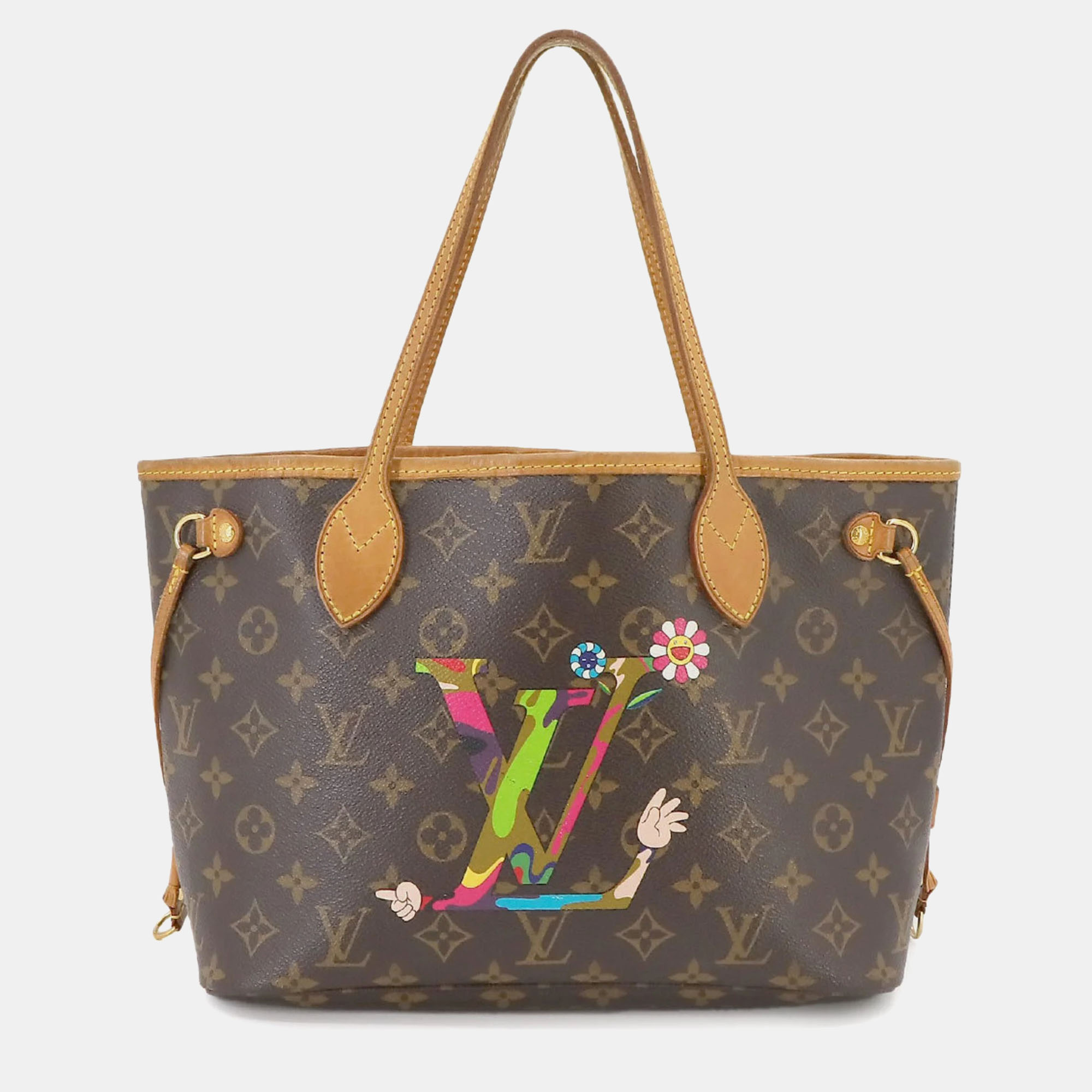 Louis vuitton brown canvas pm printed neverfull tote bag