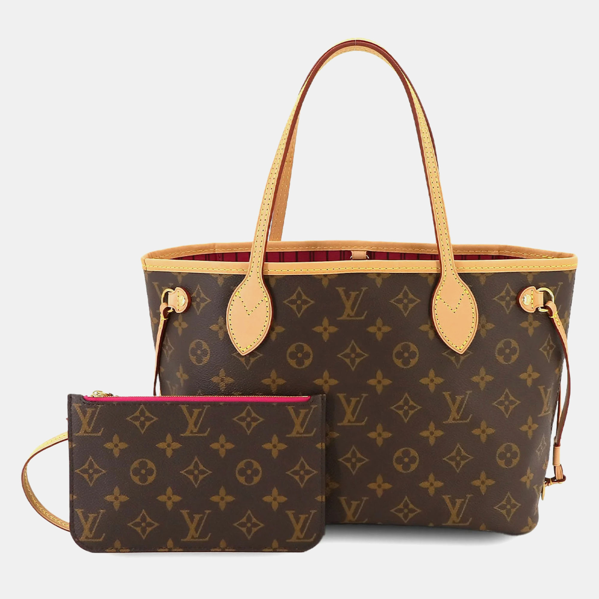 Louis vuitton brown coated canvas pm neverfull tote bag w/ pouch