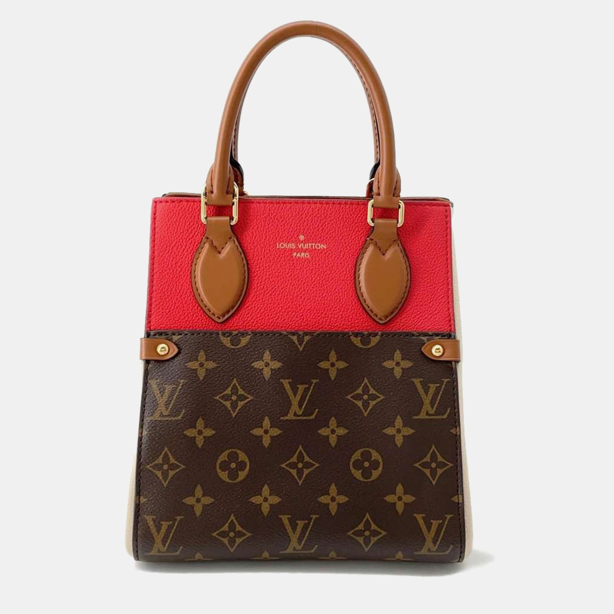 Louis vuitton red/monogram leather fold tote pm bag