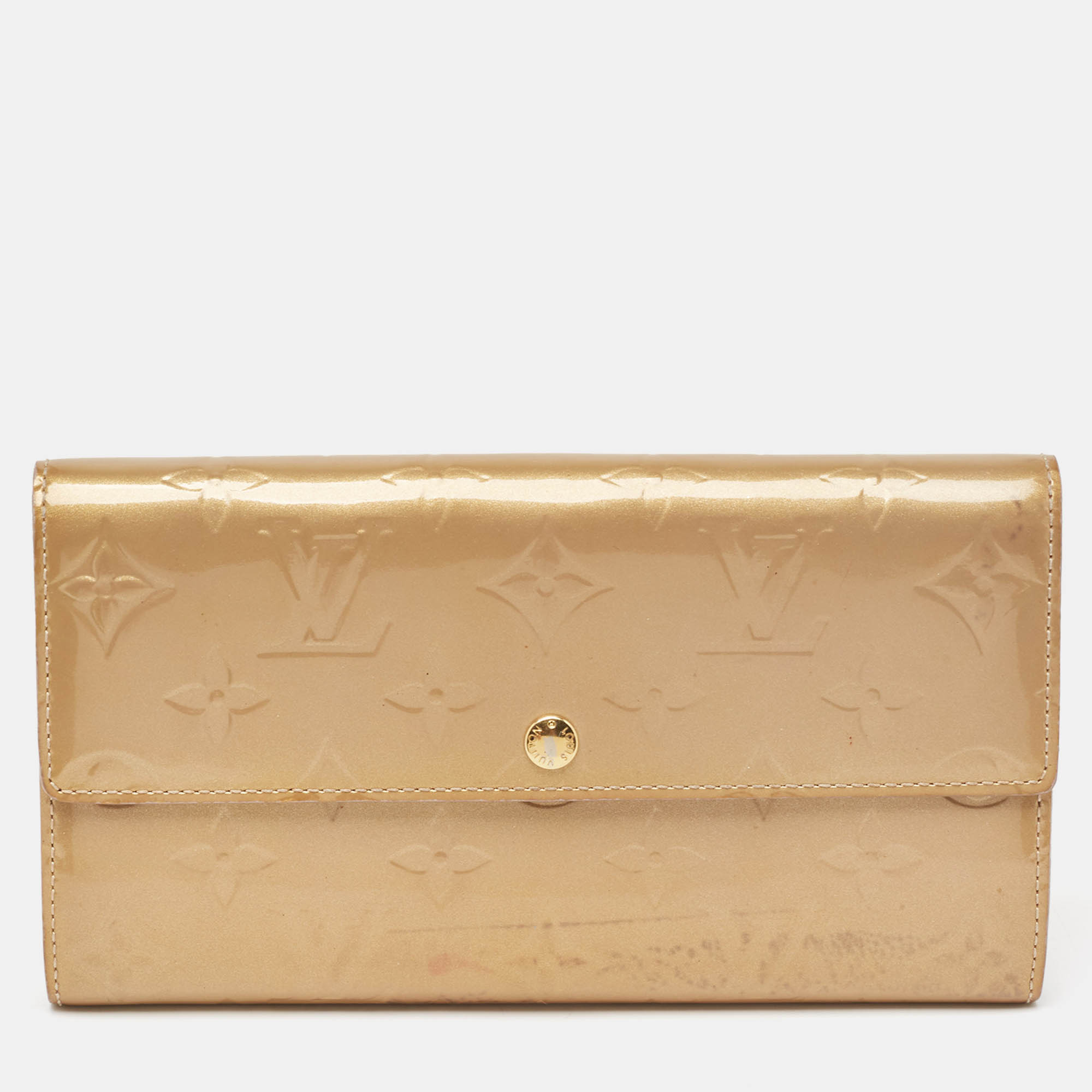 Louis vuitton beige poudre monogram vernis sarah wallet