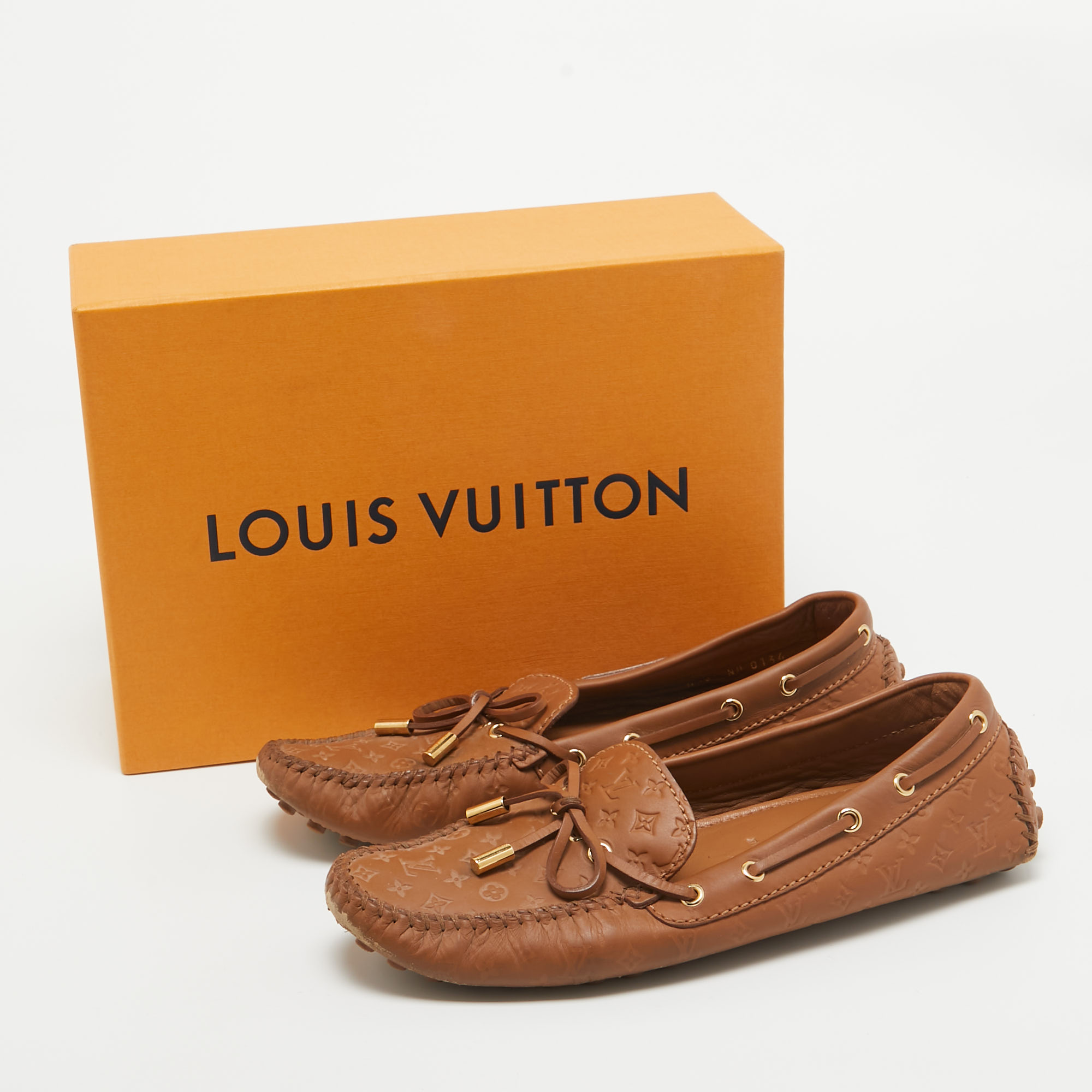 Louis Vuitton Brown Monogram Empreinte Leather Gloria Loafers Size 38.5