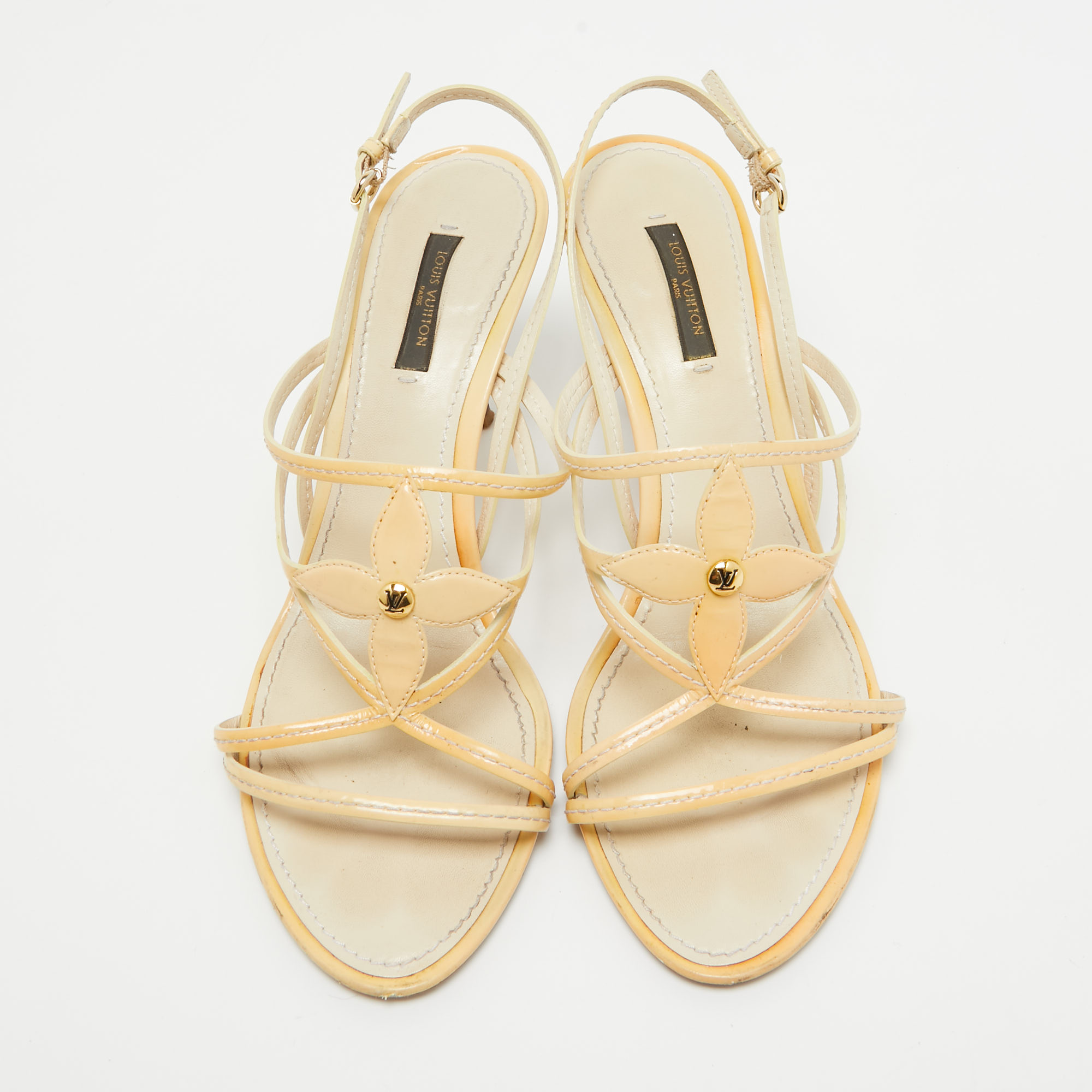 Louis Vuitton Cream Patent Slingback Sandals Size 39