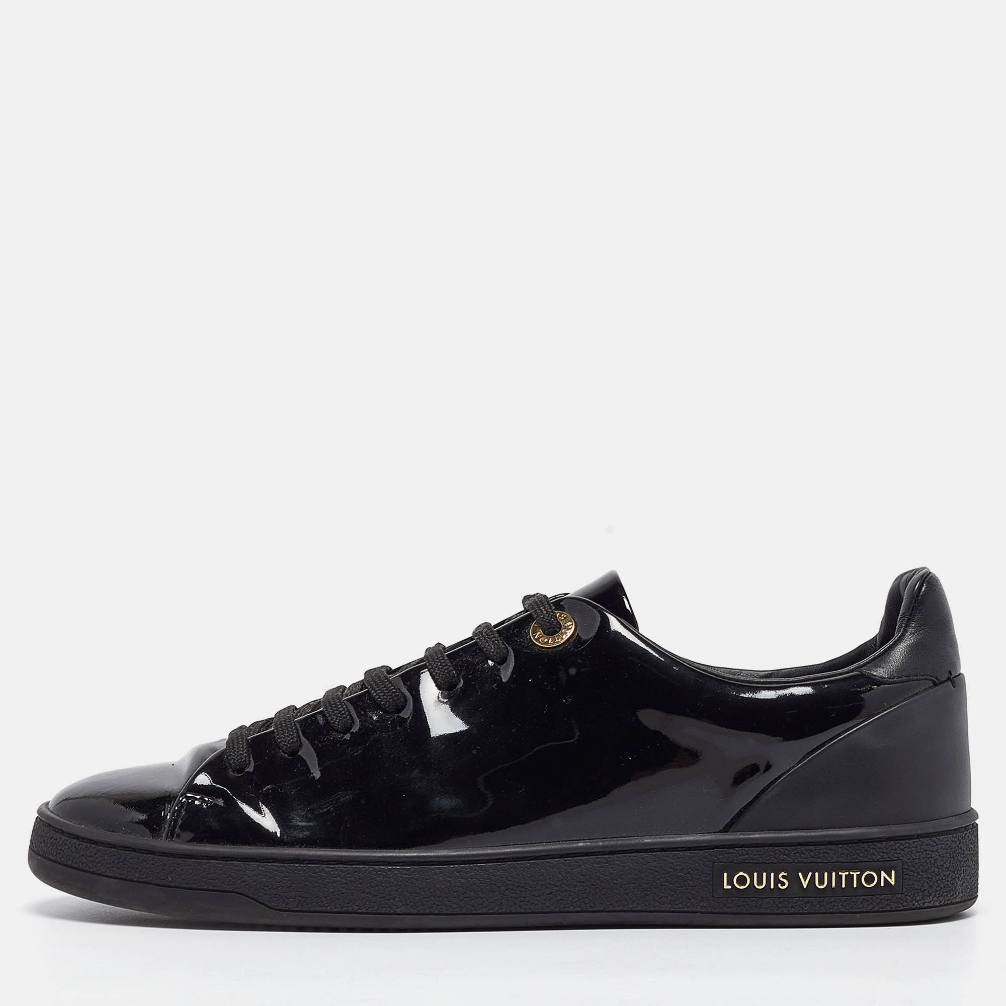 Louis vuitton black patent leather frontrow sneakers size 37.5
