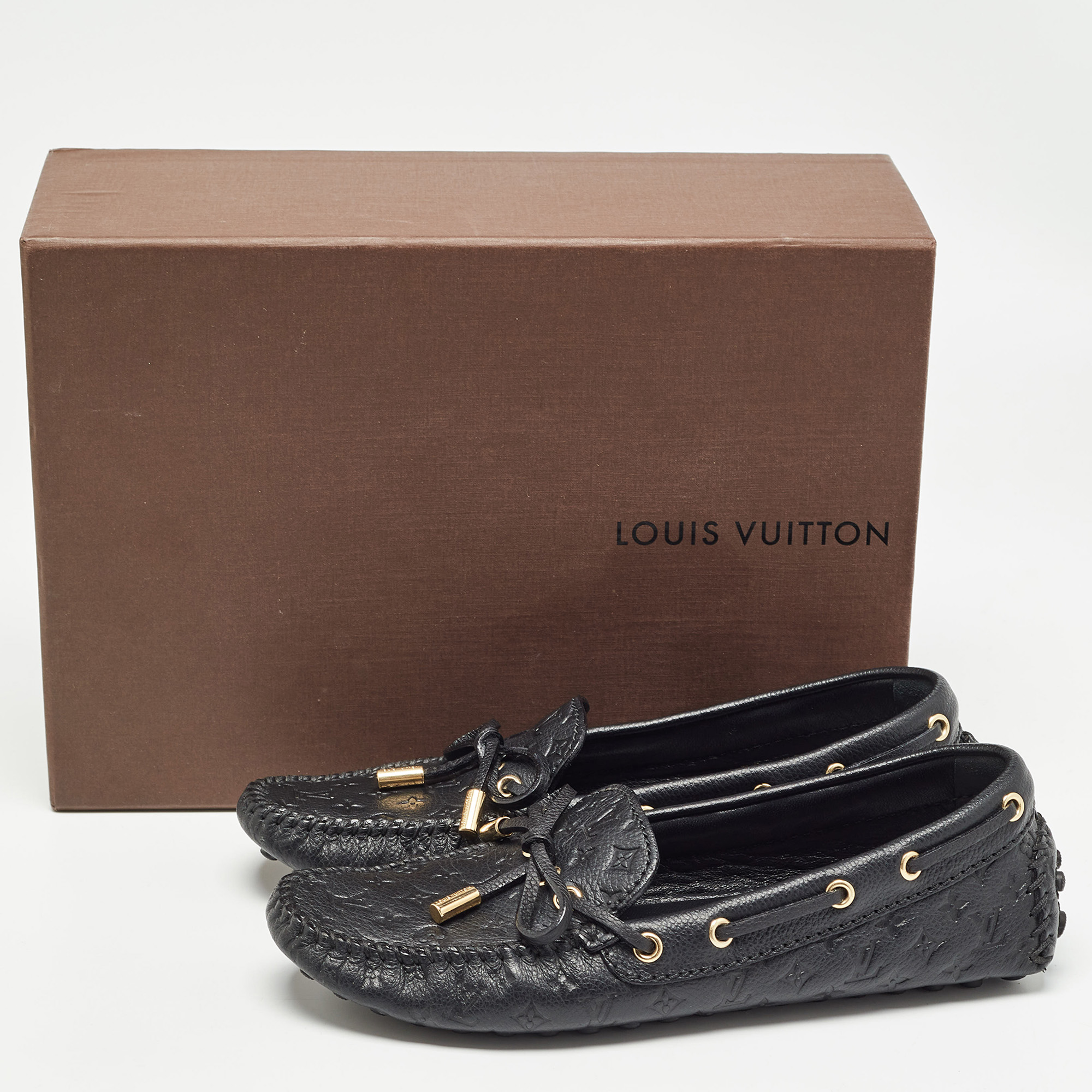 Louis Vuitton Black Monogram Empreinte Leather Gloria Loafers Size 35