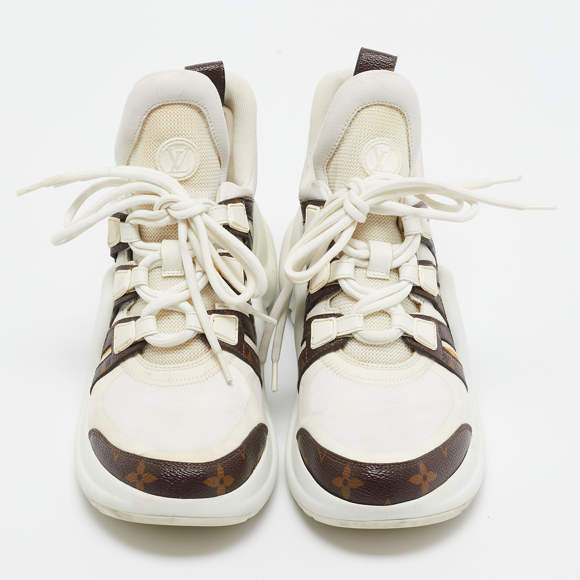 Louis Vuitton White/Brown Nylon And  Leather Archlight Sneakers Size 38.5