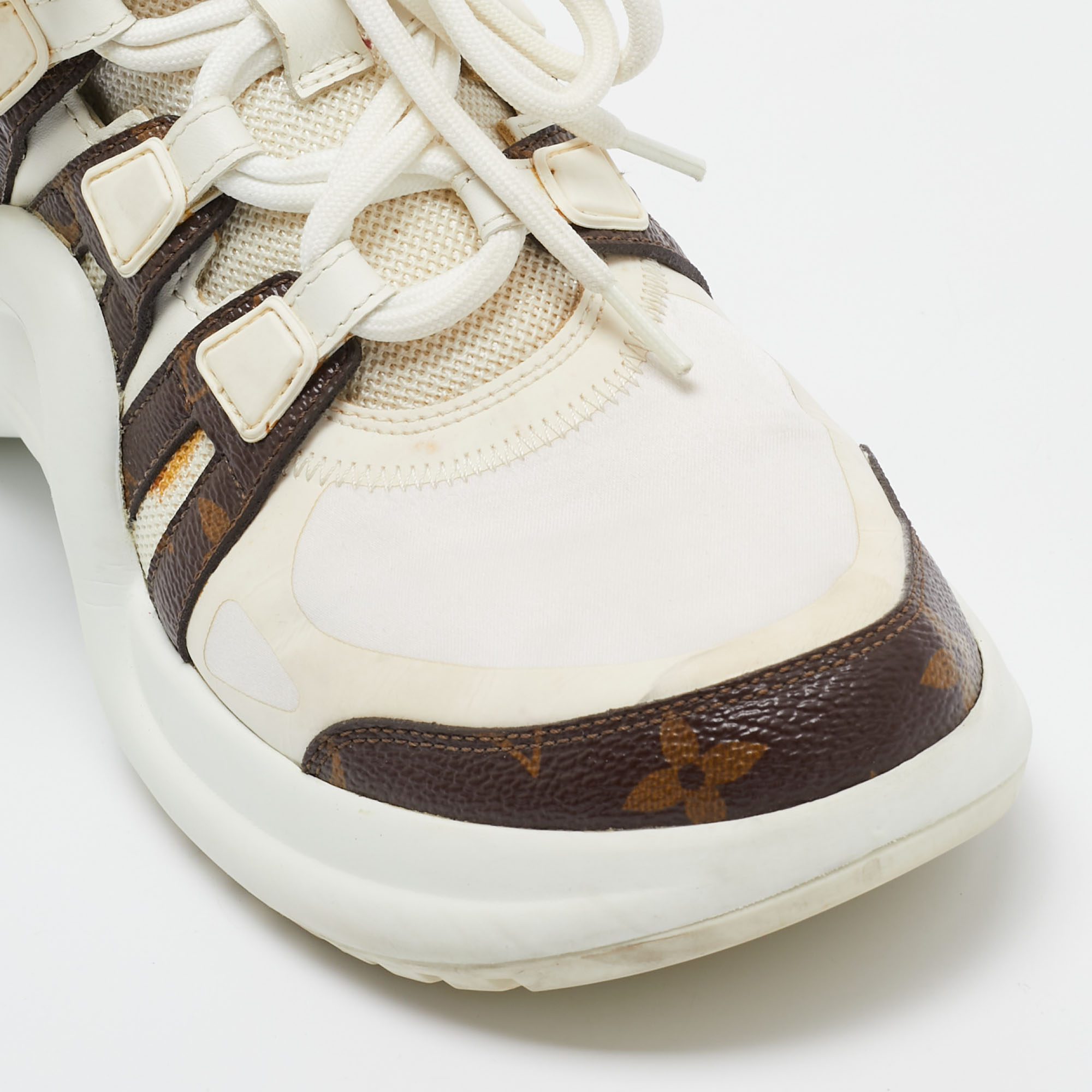 Louis Vuitton White/Brown Nylon And  Leather Archlight Sneakers Size 38.5