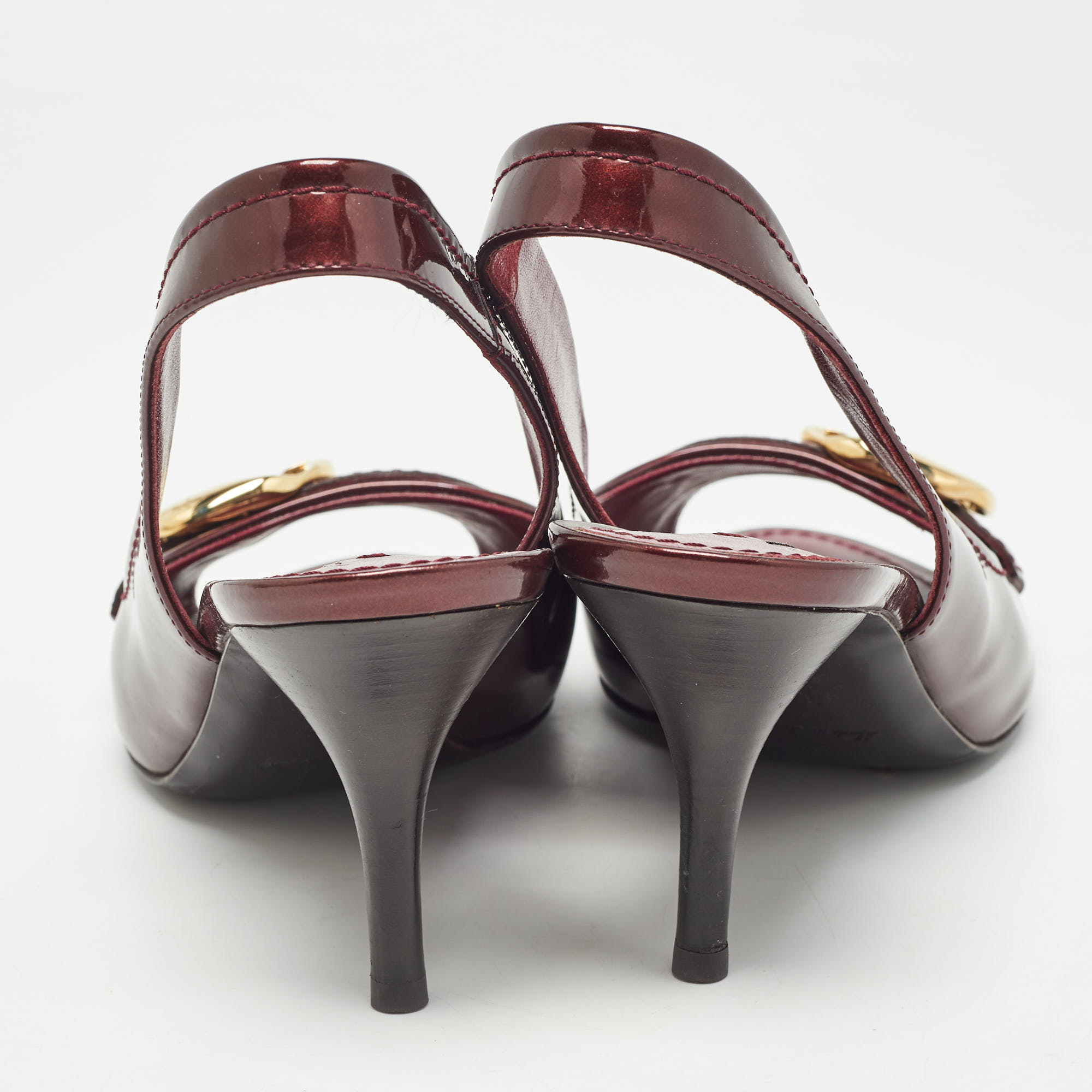 Louis Vuitton Burgundy Patent Leather Slingback Sandals Size 37