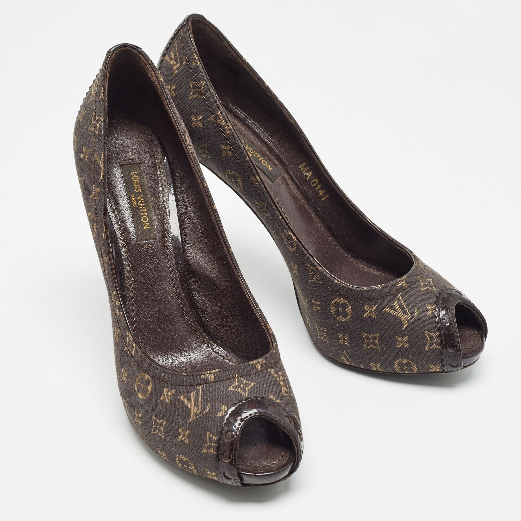 Louis Vuitton Brown Monogram Canvas Peep Toe Pumps Size 35.5