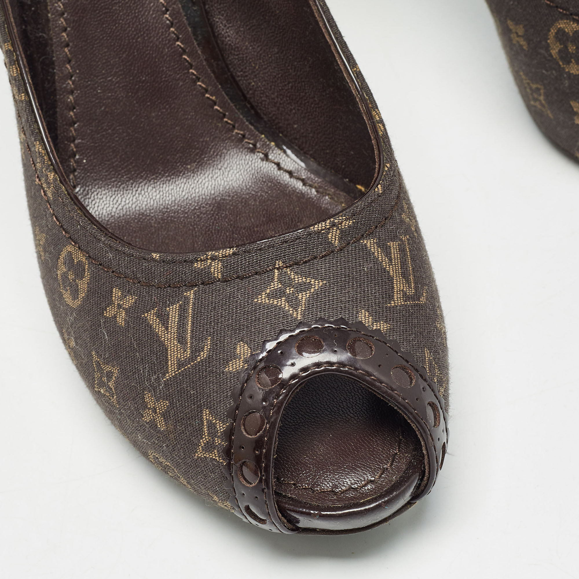 Louis Vuitton Brown Monogram Canvas Peep Toe Pumps Size 35.5