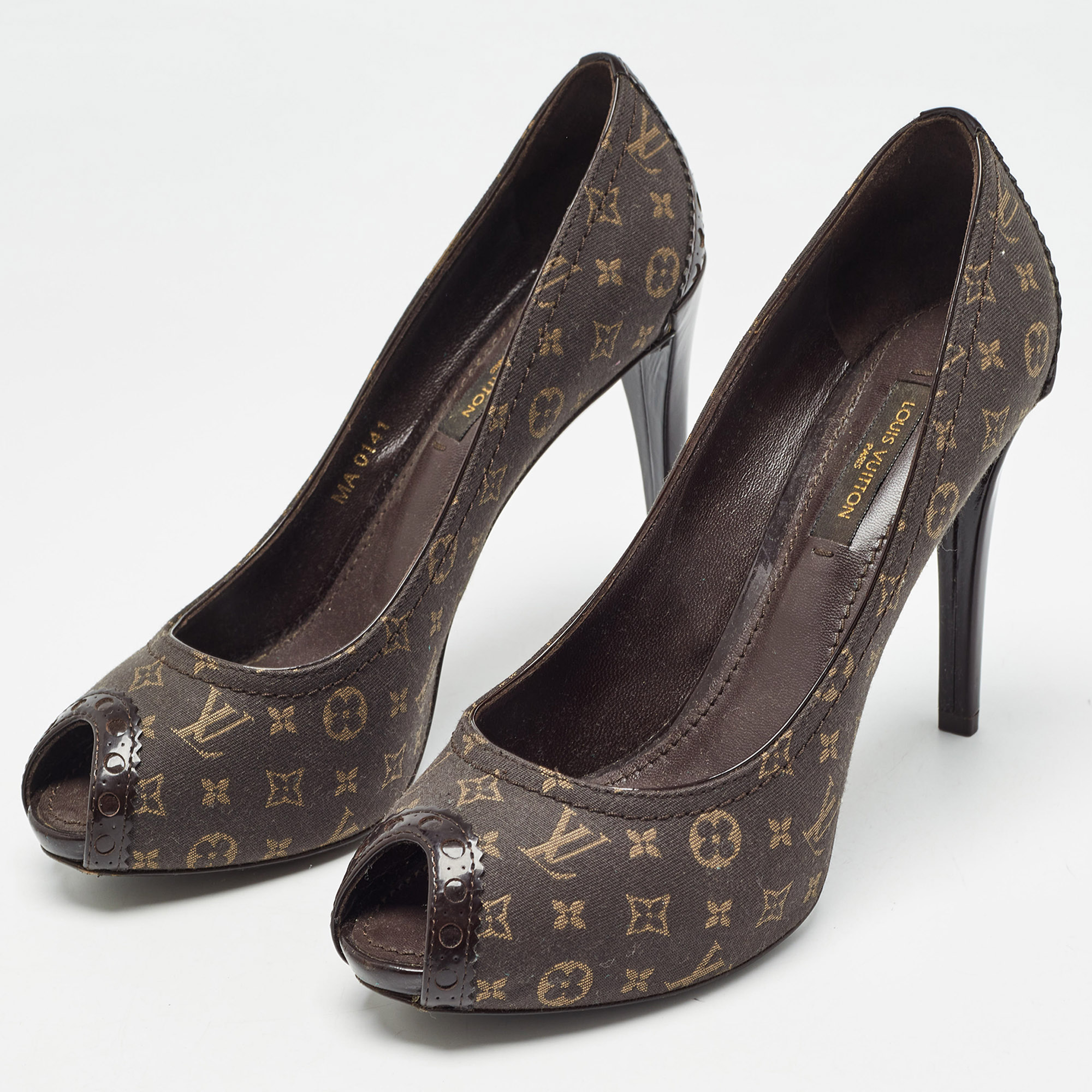 Louis Vuitton Brown Monogram Canvas Peep Toe Pumps Size 35.5