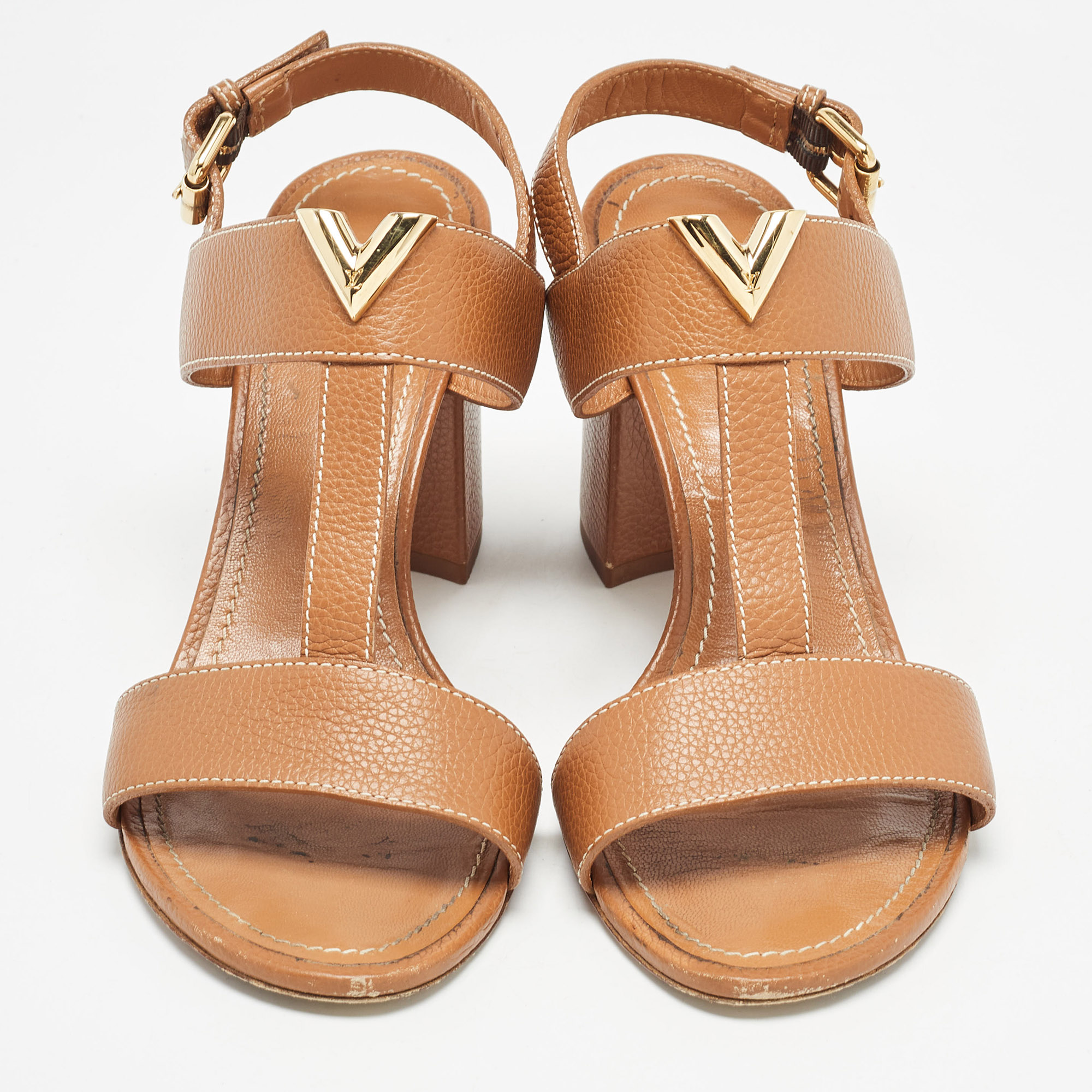 Louis Vuitton Brown Leather Bahiana Slingback Sandals Size 38.5