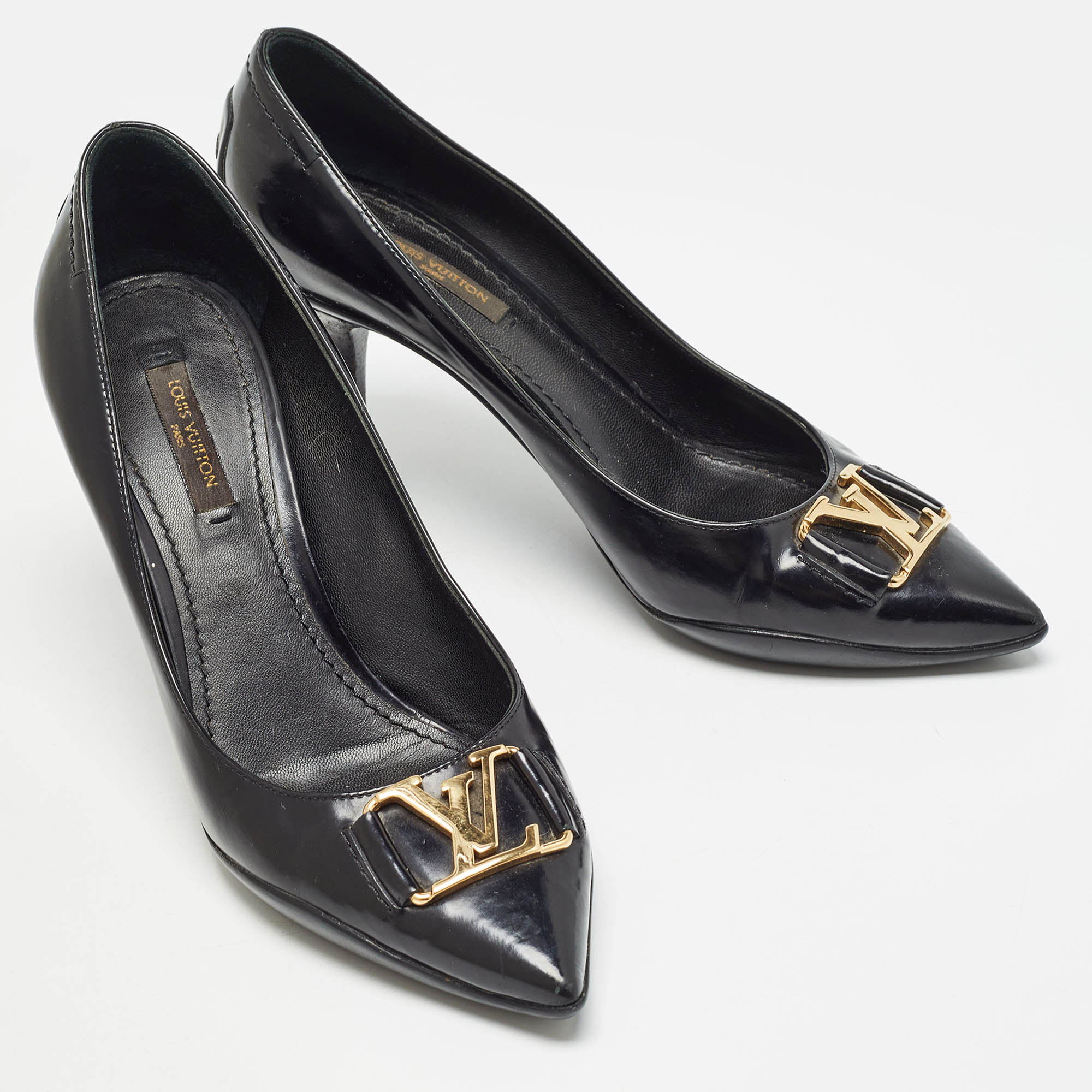 Louis Vuitton Black Brushed Leather Candice Pumps Size 37