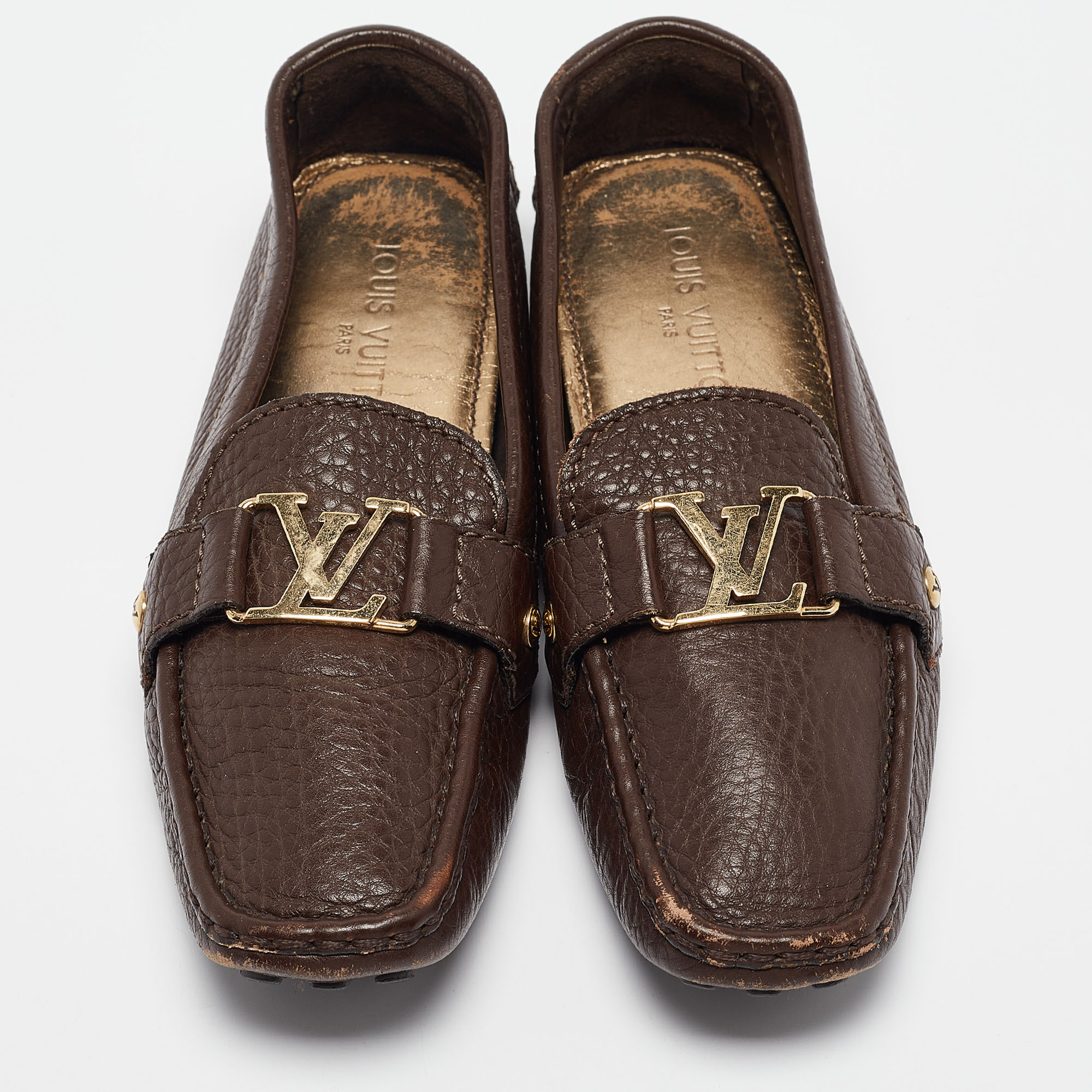 Louis Vuitton Brown Leather Oxford Loafers Size 38