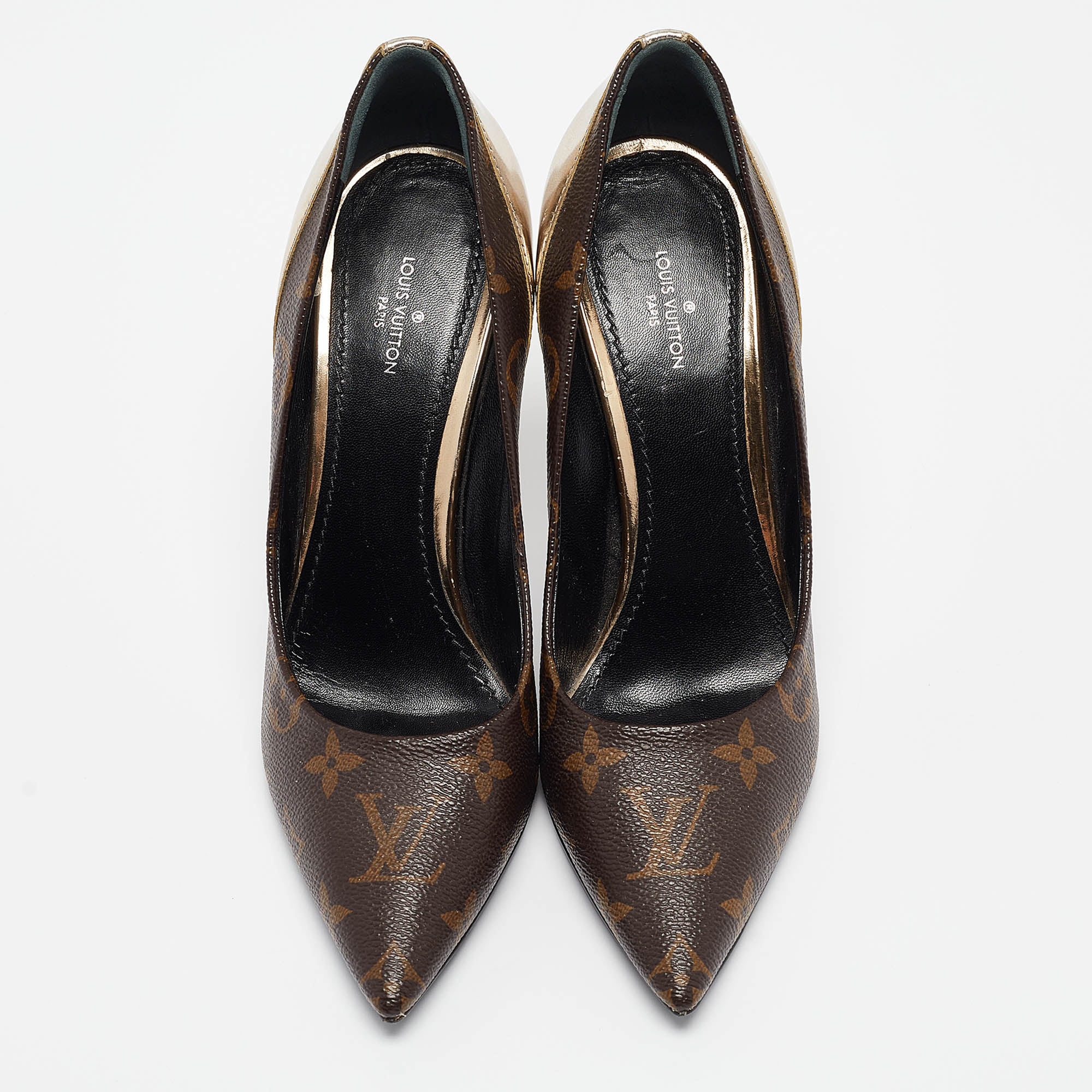 Louis Vuitton Brown Monogram Canvas And Leather Chérie Pumps Size 37.5