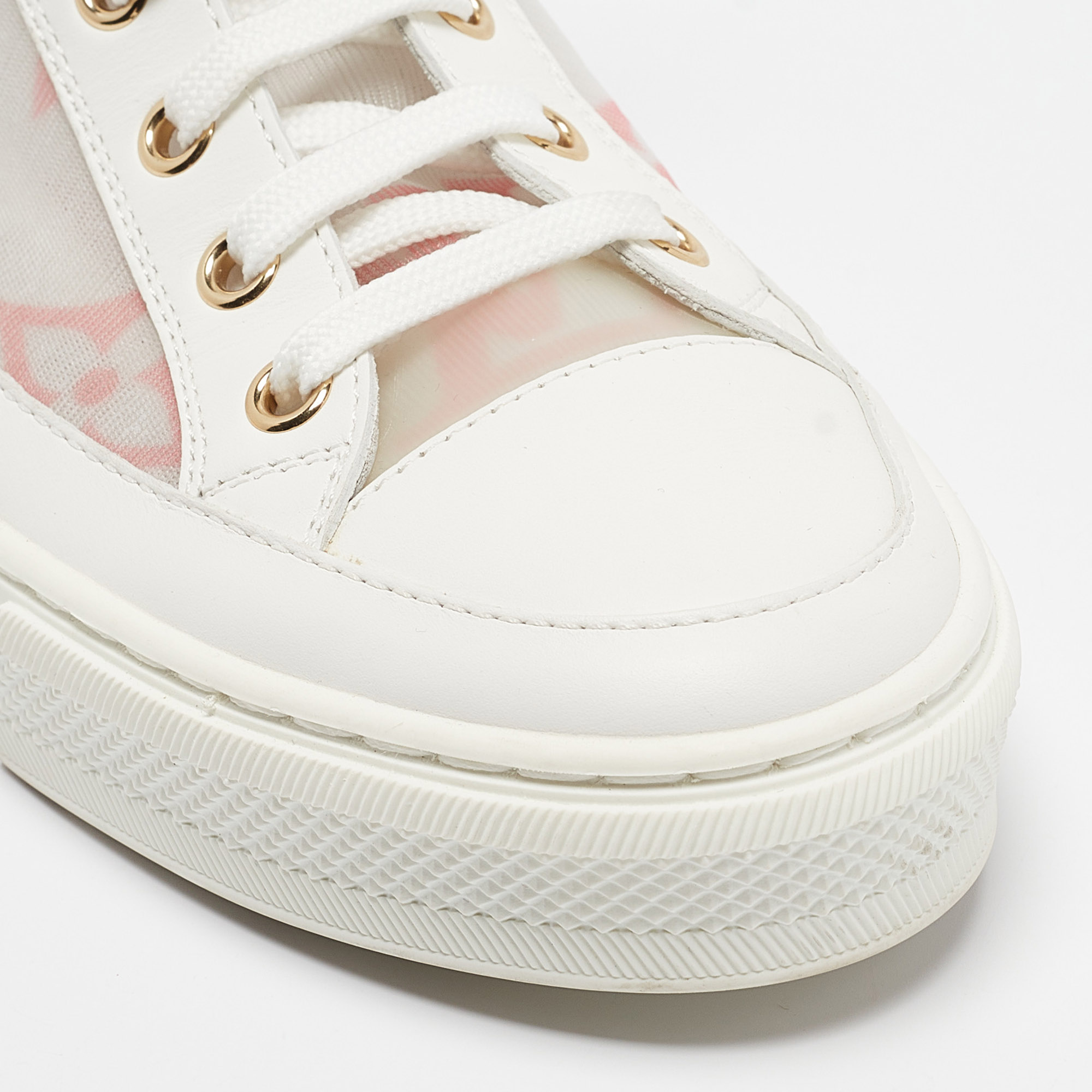 Louis Vuitton White Leather Mesh And Leather Stellar Sneakers Size 37.5