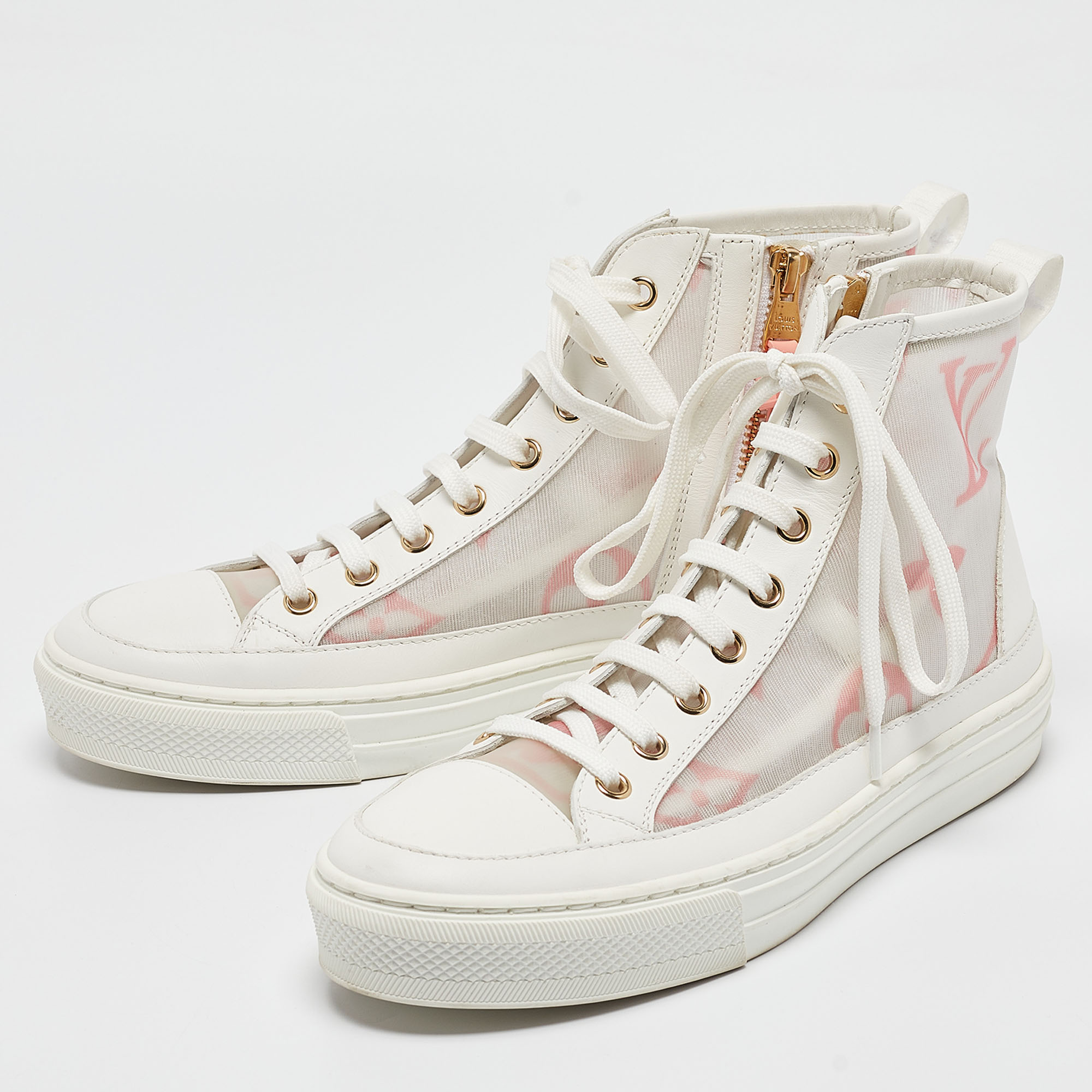 Louis Vuitton White Leather Mesh And Leather Stellar Sneakers Size 37.5