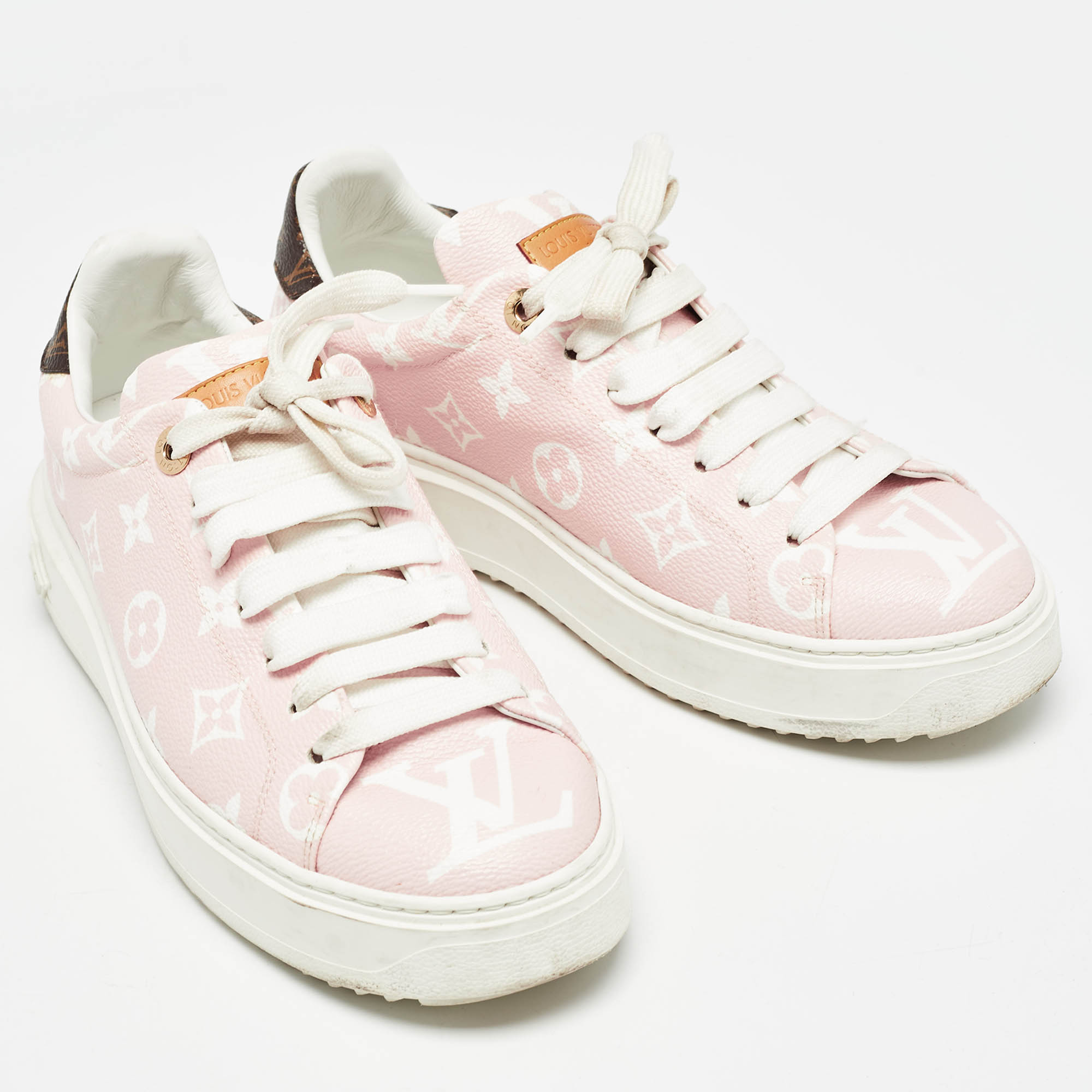 Louis Vuitton Pink Monogram Giant Canvas Time Out Sneakers Size 38.5