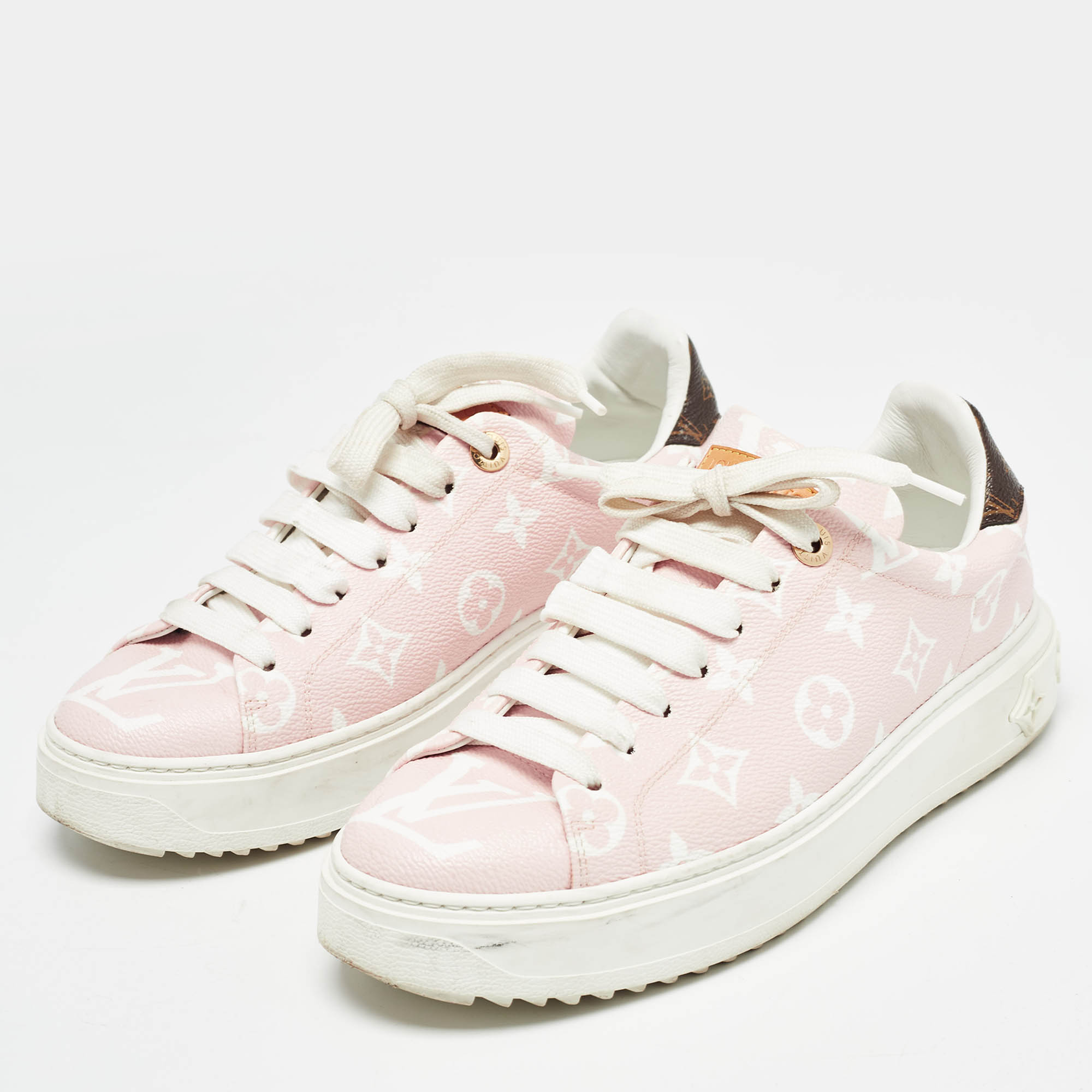 Louis Vuitton Pink Monogram Giant Canvas Time Out Sneakers Size 38.5