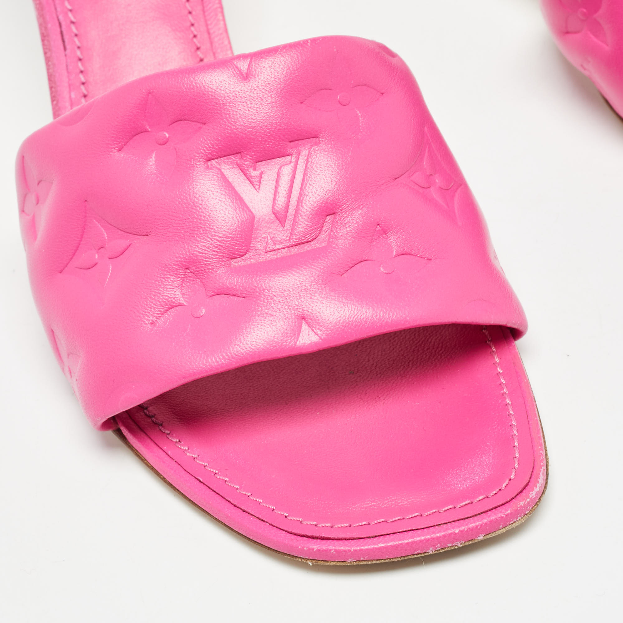 Louis Vuitton Pink Monogram Leather Revival Open Toe Slide Sandals Size 41