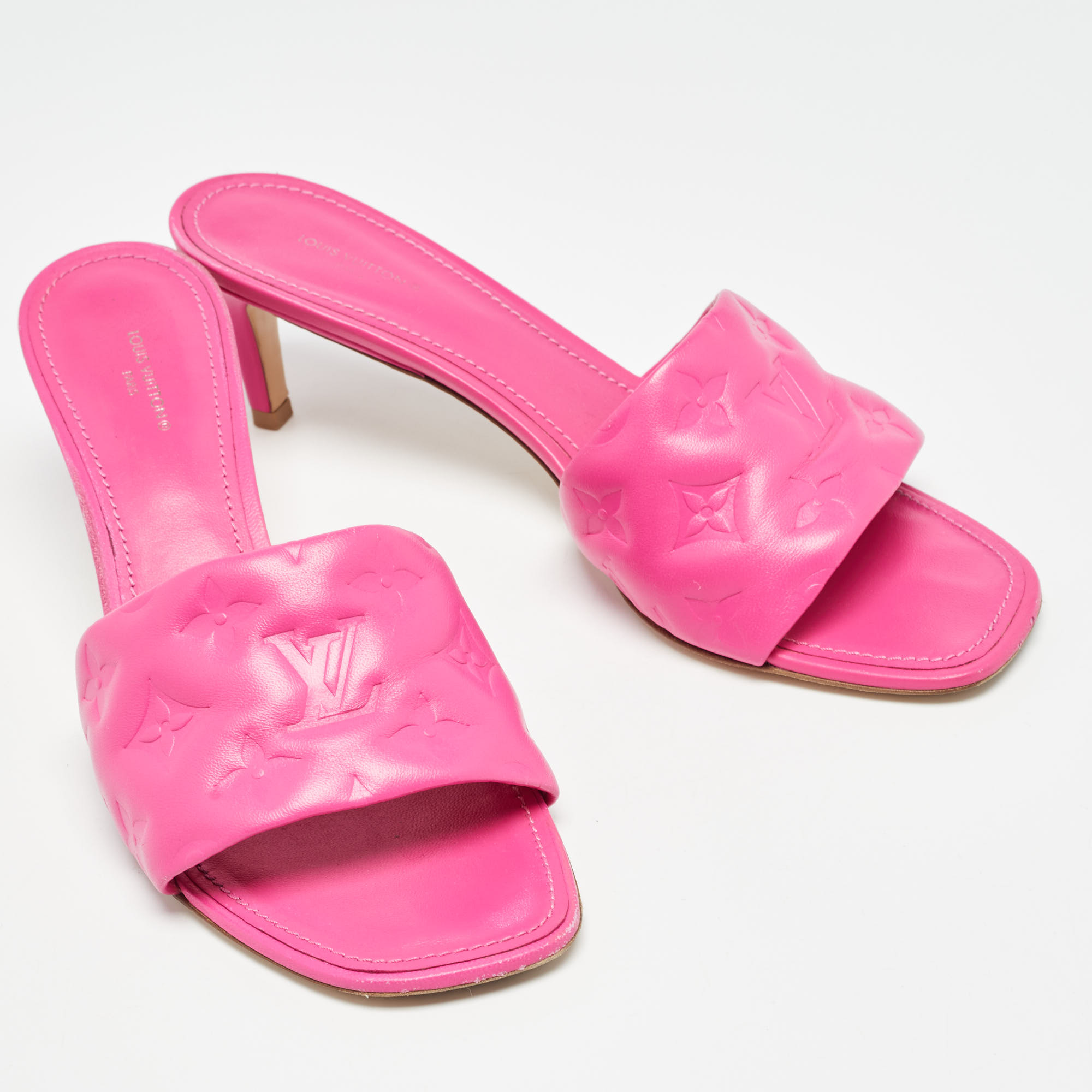 Louis Vuitton Pink Monogram Leather Revival Open Toe Slide Sandals Size 41