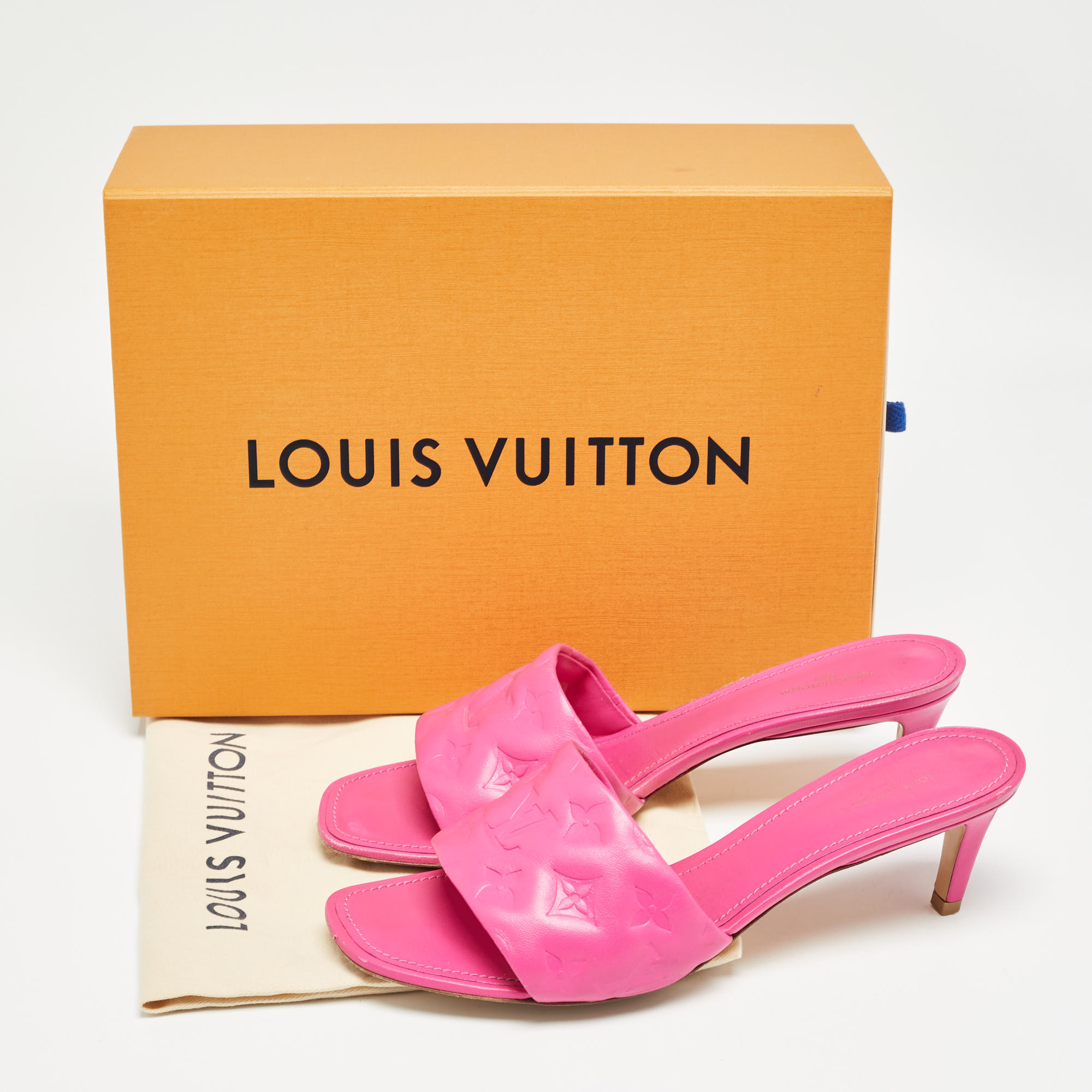 Louis Vuitton Pink Monogram Leather Revival Open Toe Slide Sandals Size 41