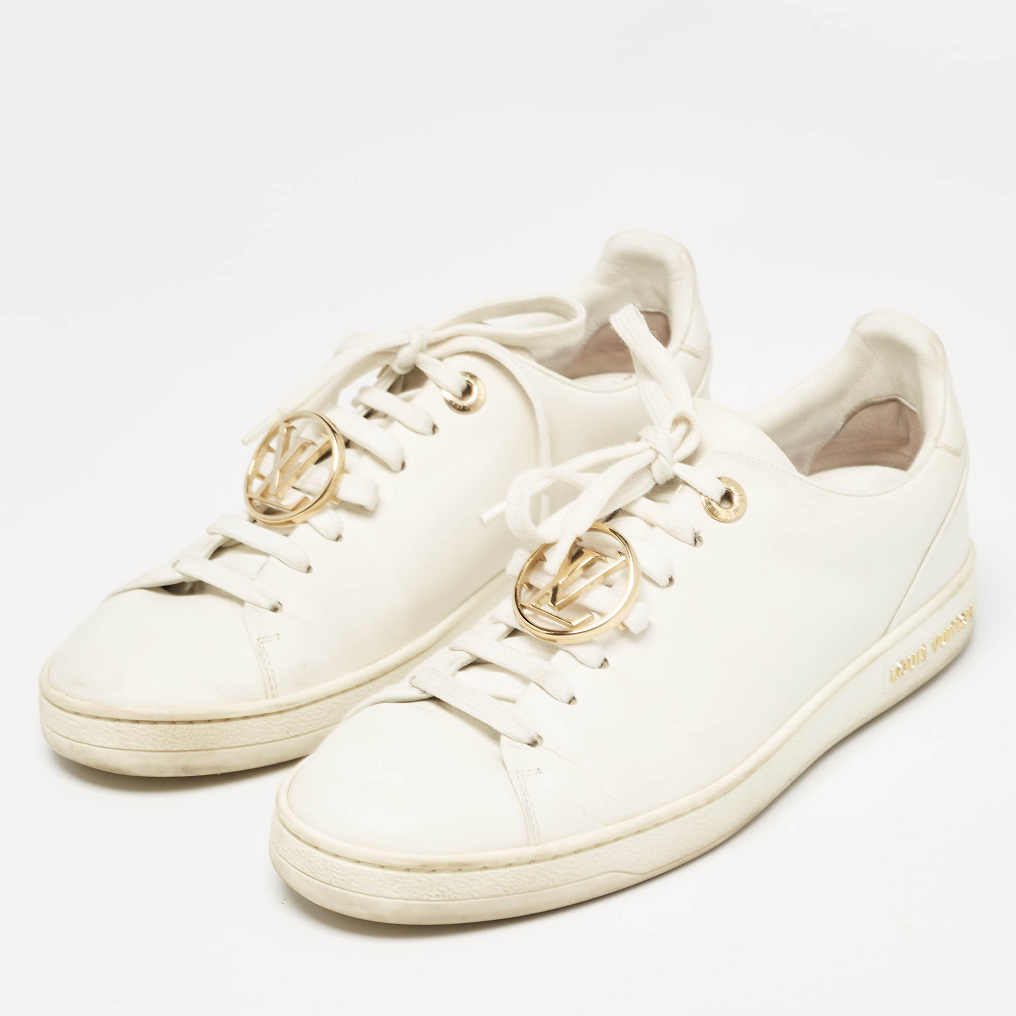 Louis Vuitton White Leather V Logo Lace Up Sneakers Size 36