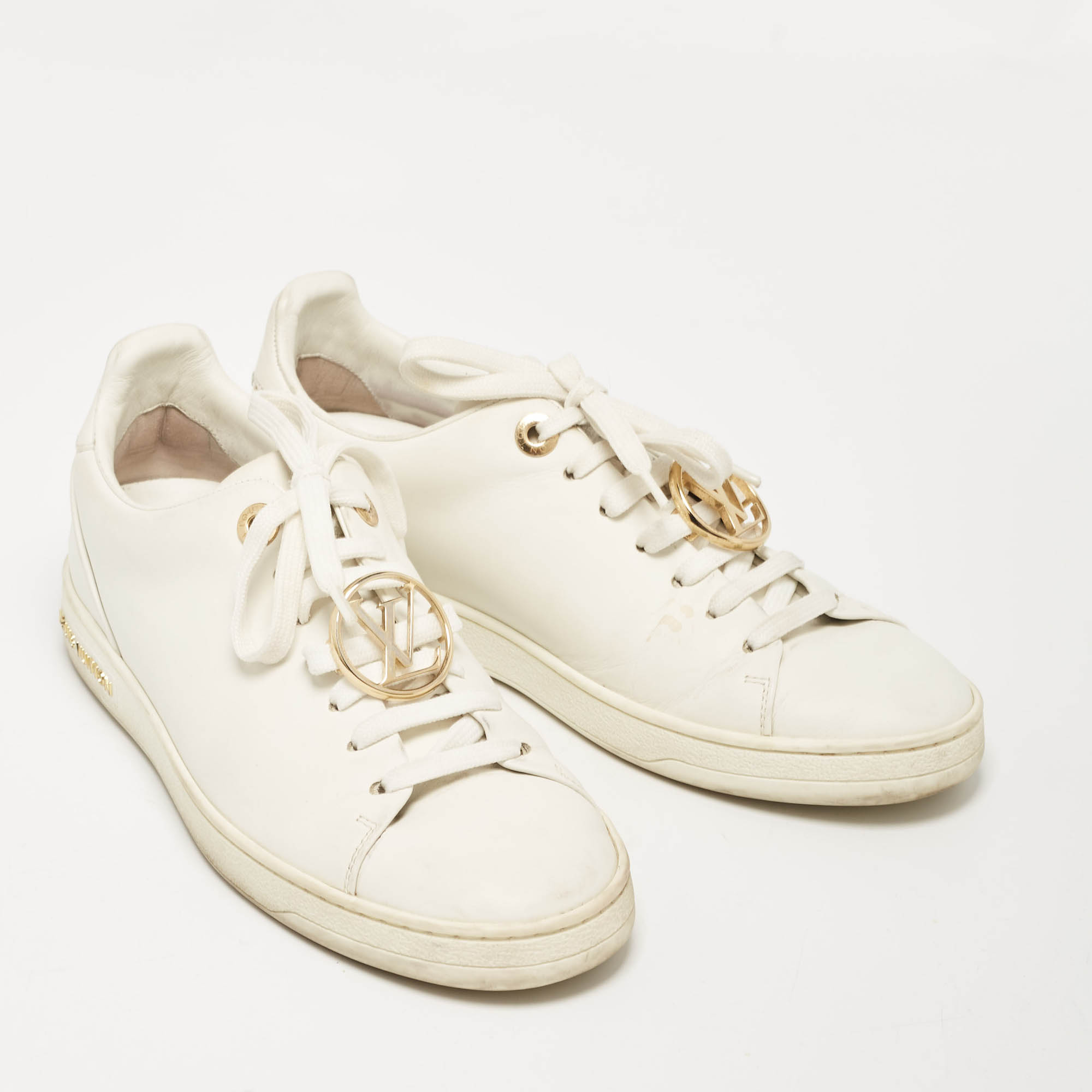 Louis Vuitton White Leather V Logo Lace Up Sneakers Size 36