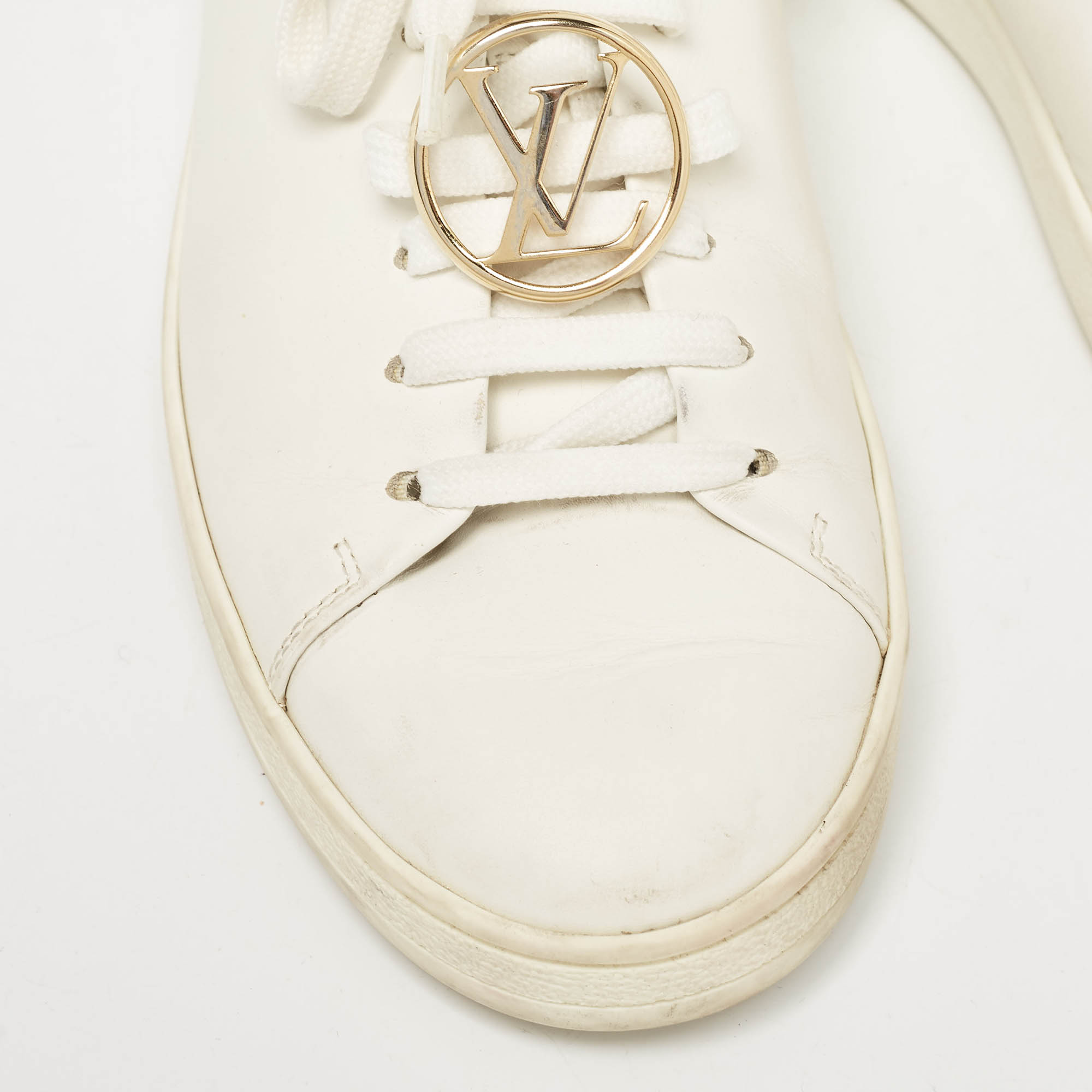 Louis Vuitton White Leather V Logo Lace Up Sneakers Size 36