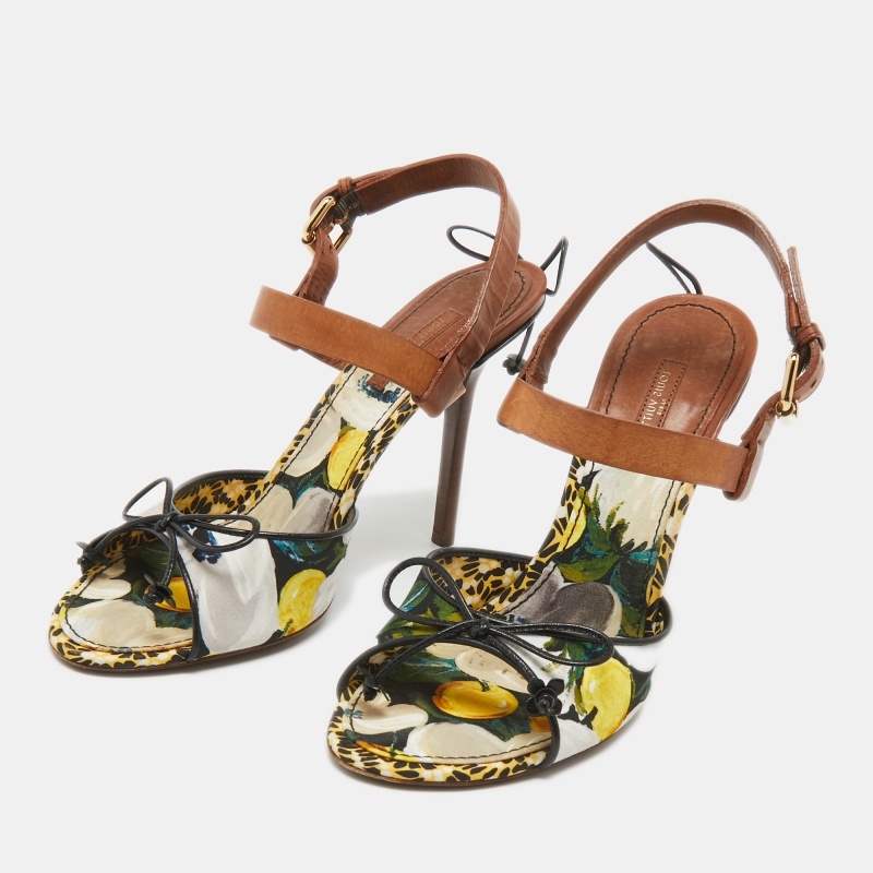 Louis Vuitton Brown Multicolor Leather And Canvas Ankle Strap Sandals Size 39