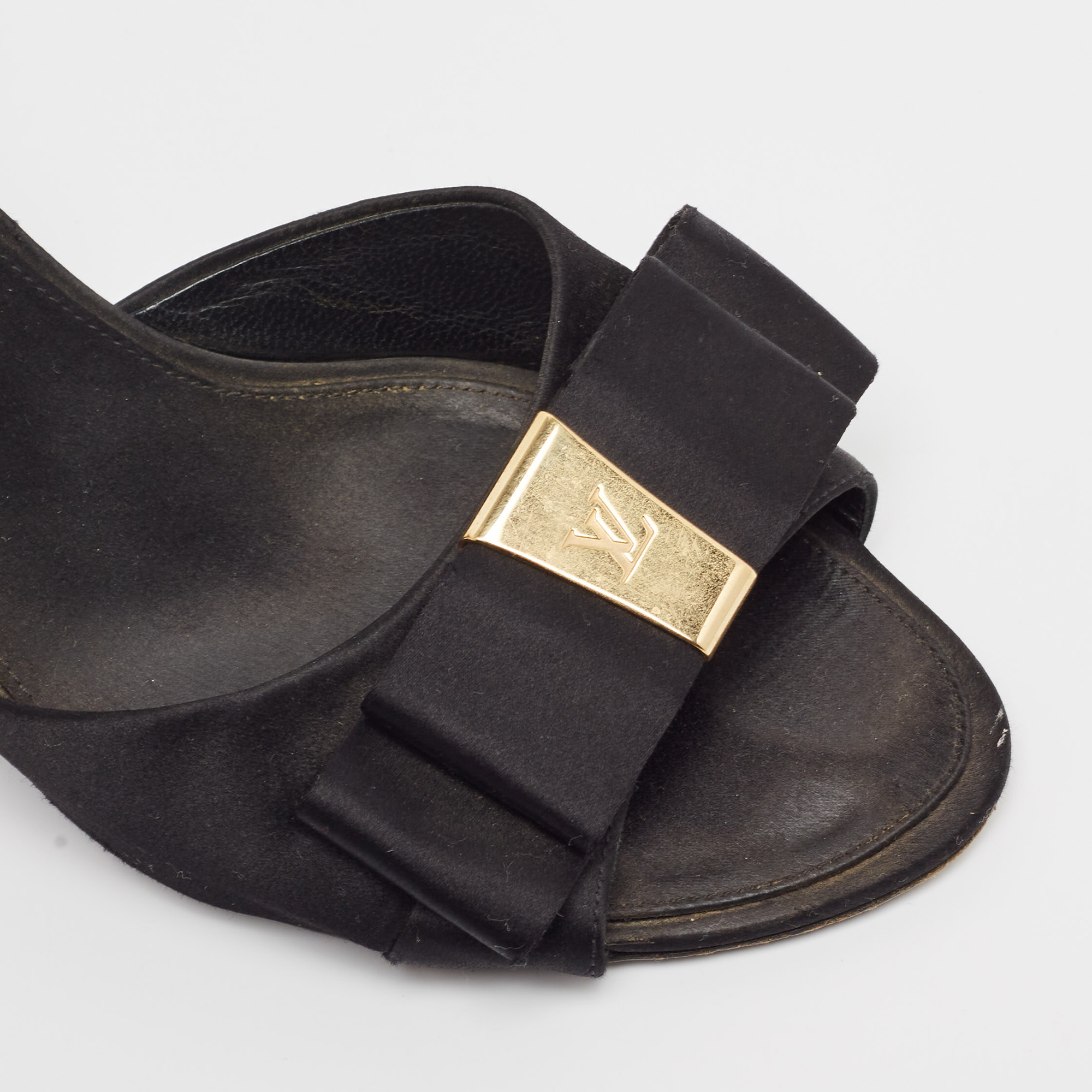 Louis Vuitton Black Satin Bow Slide Sandals Size 39.5