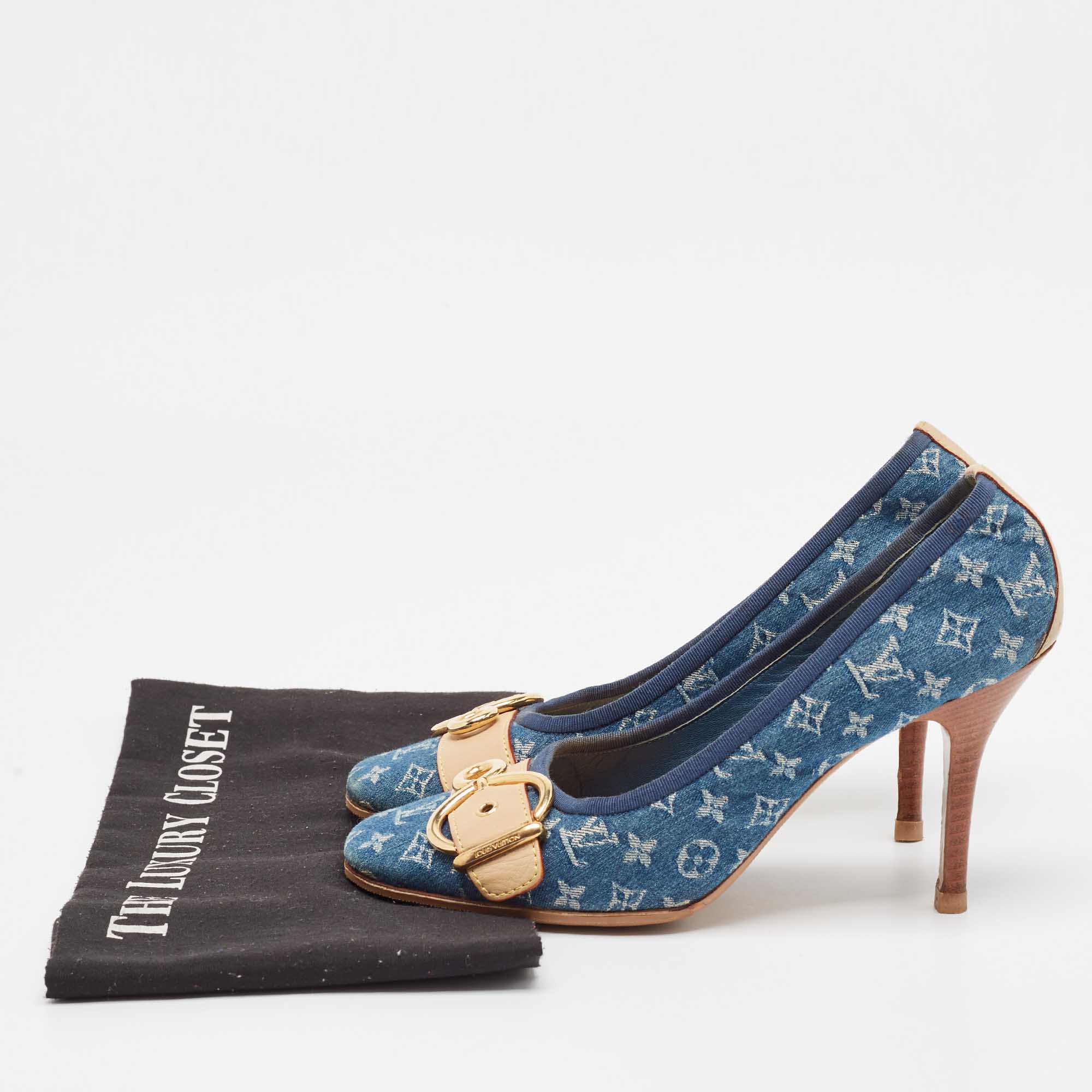 Louis Vuitton Blue Denim And Leather Pumps Size 37.5