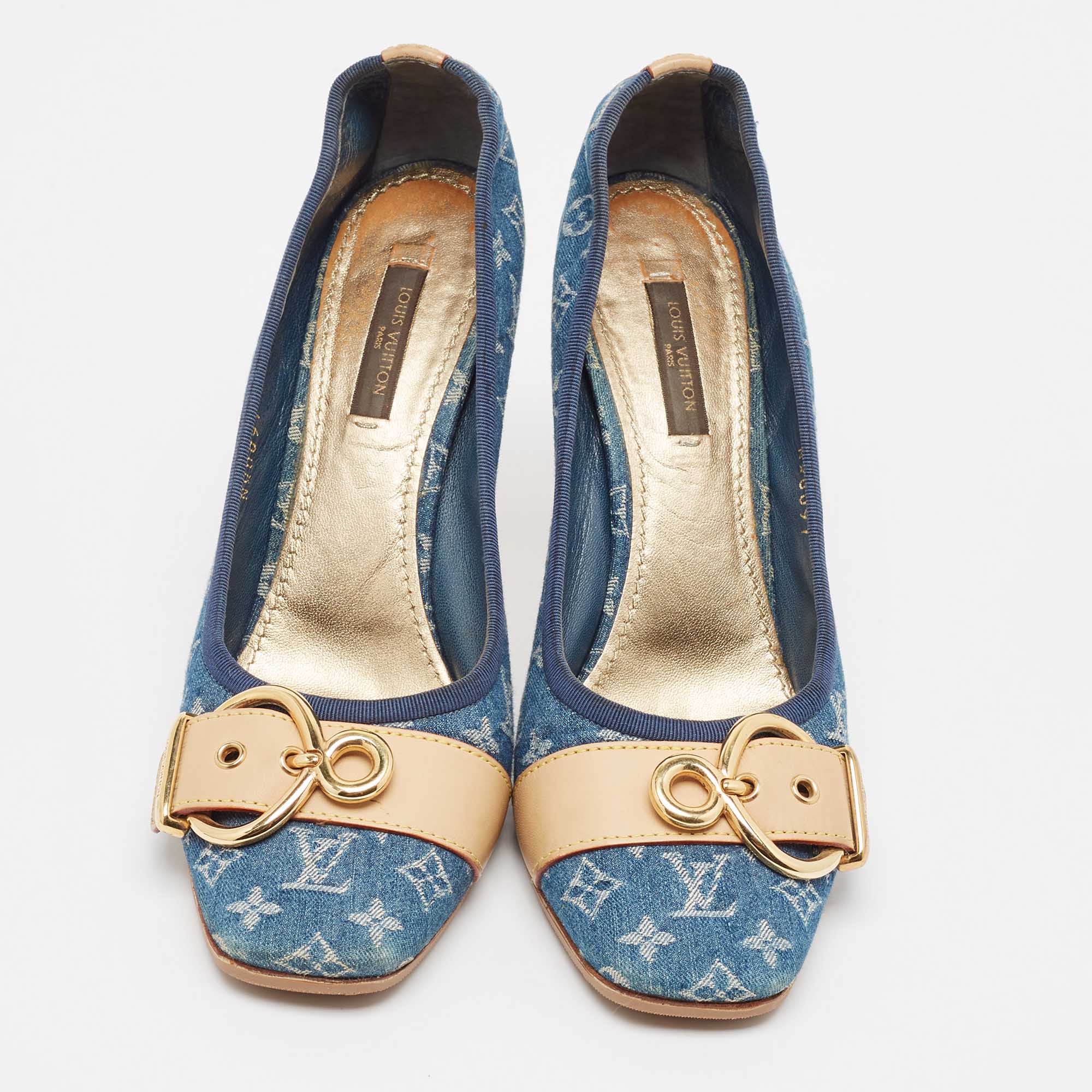 Louis Vuitton Blue Denim And Leather Pumps Size 37.5