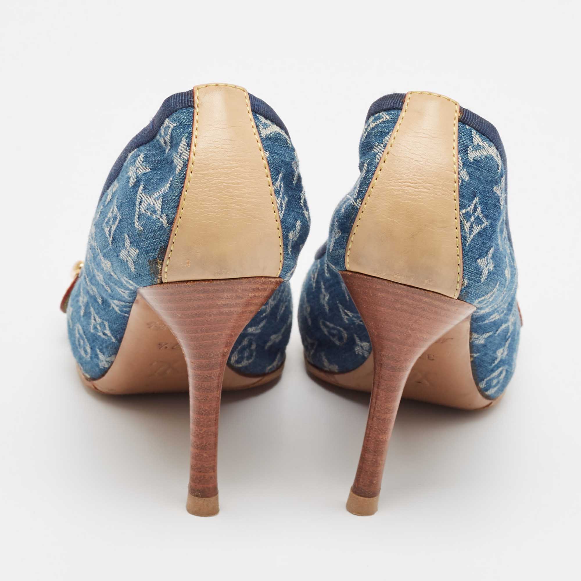 Louis Vuitton Blue Denim And Leather Pumps Size 37.5