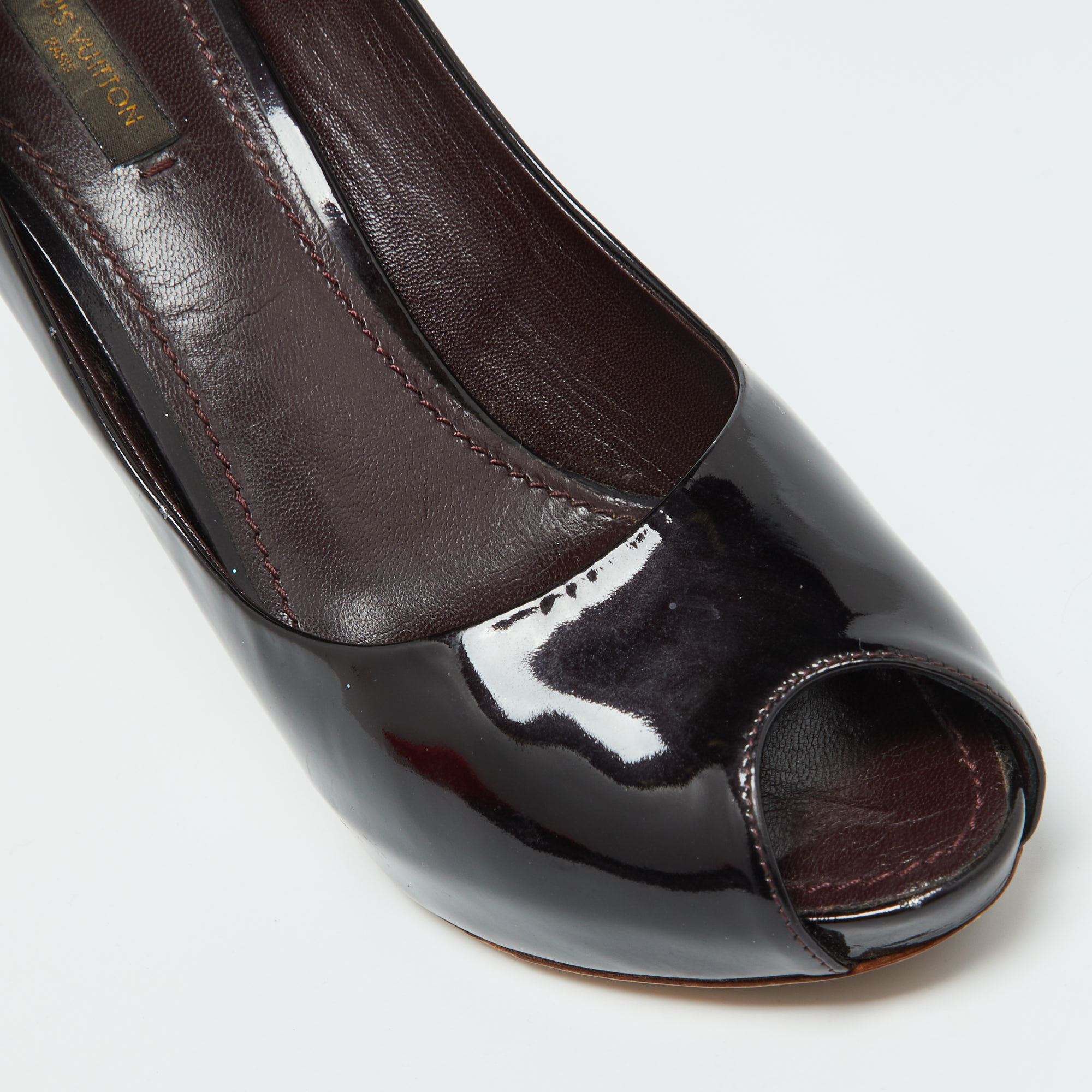 Louis Vuitton Dark Burgundy Patent Leather Oh Really Peep Toe Pumps Size 39