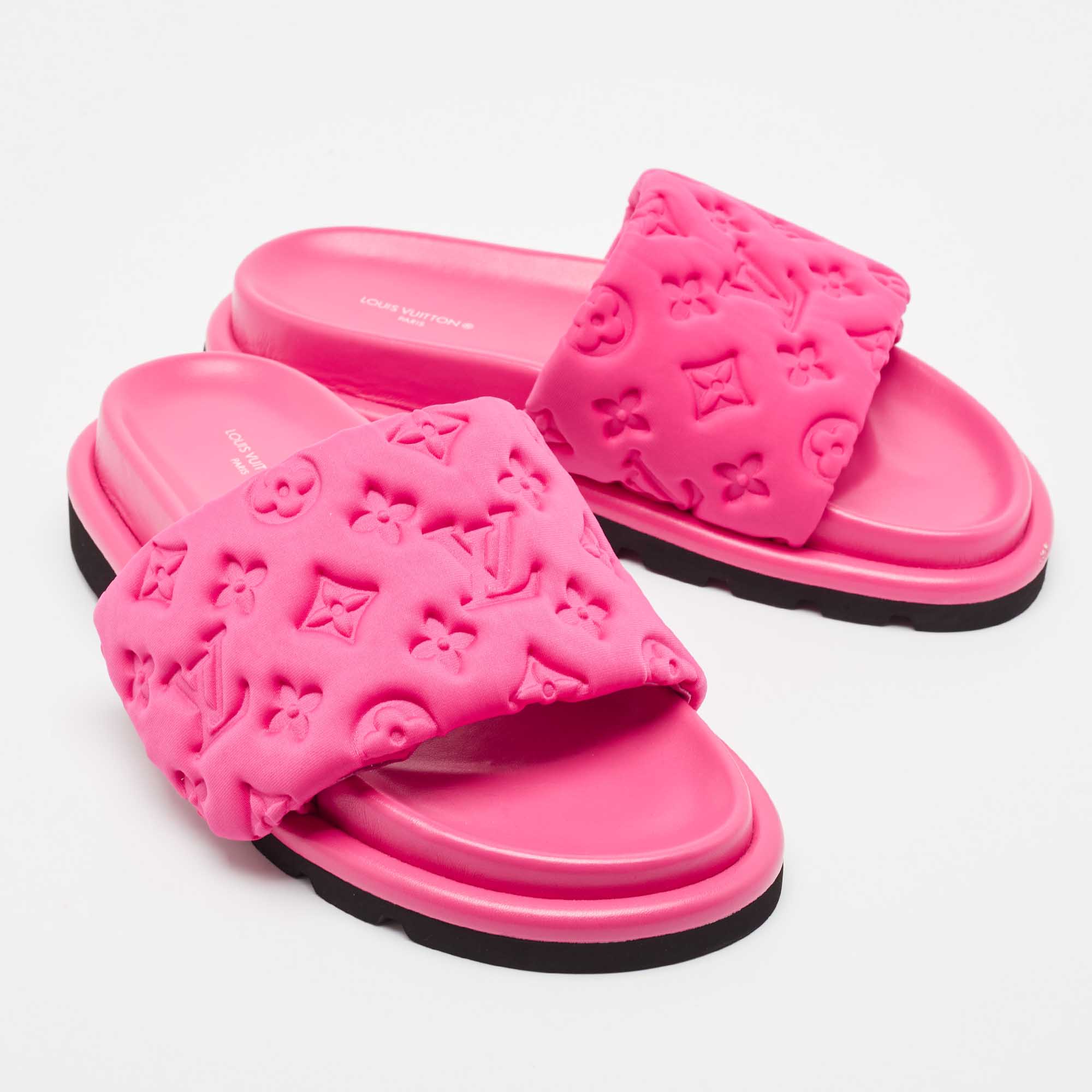 Louis Vuitton Pink Neoprene Pool Pillow Flat Sandals Size 39