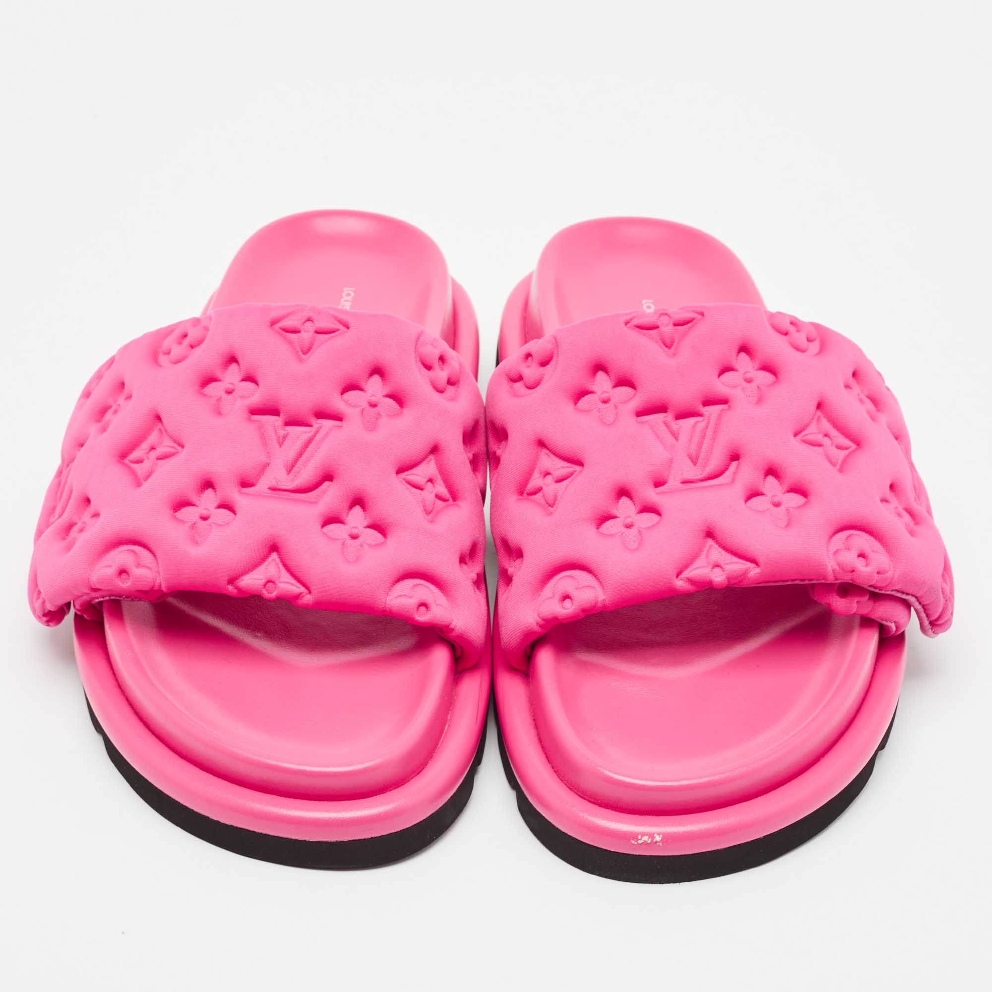 Louis Vuitton Pink Neoprene Pool Pillow Flat Sandals Size 39