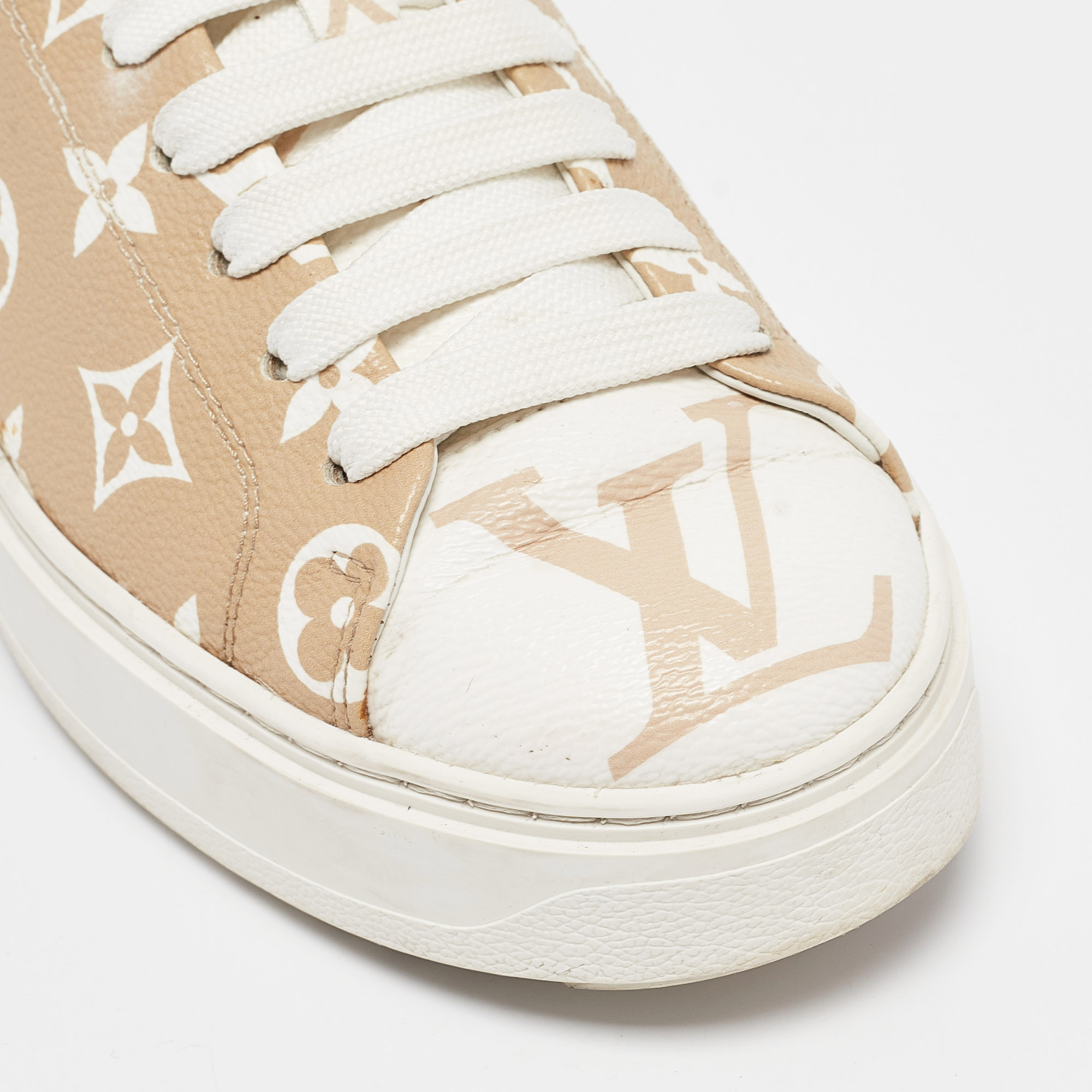 Louis Vuitton Beige Canvas Time Out Lace Up Sneakers Size 38