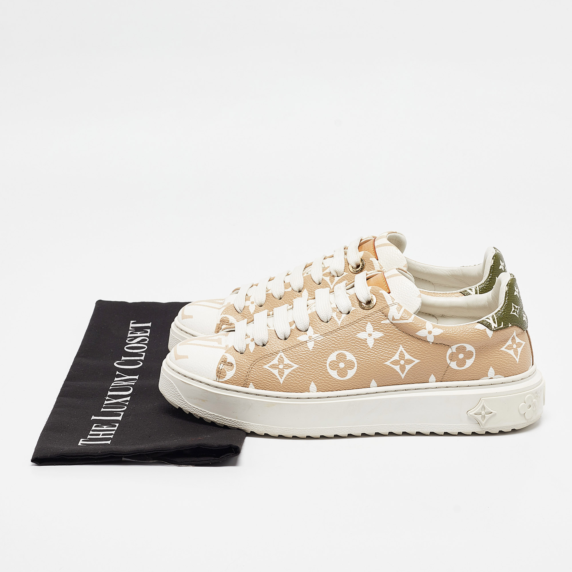 Louis Vuitton Beige Canvas Time Out Lace Up Sneakers Size 38