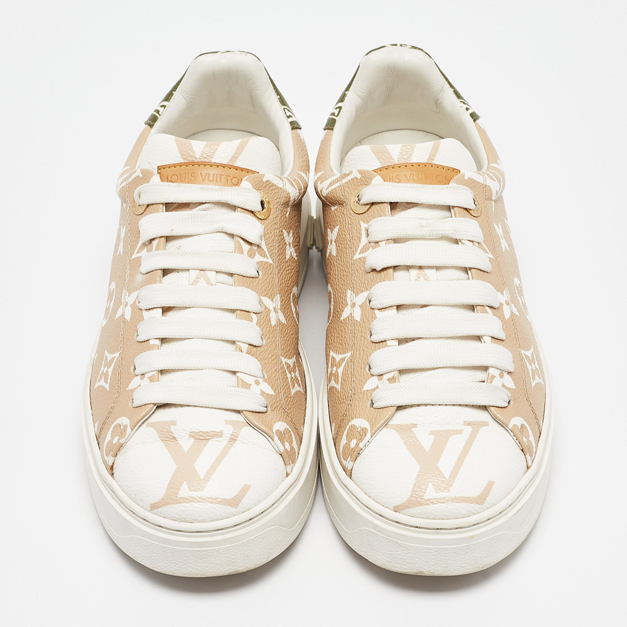 Louis Vuitton Beige Canvas Time Out Lace Up Sneakers Size 38