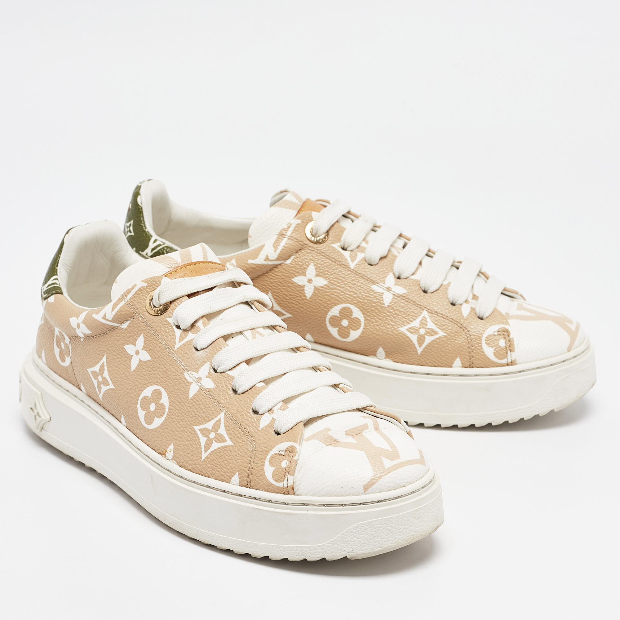 Louis Vuitton Beige Canvas Time Out Lace Up Sneakers Size 38