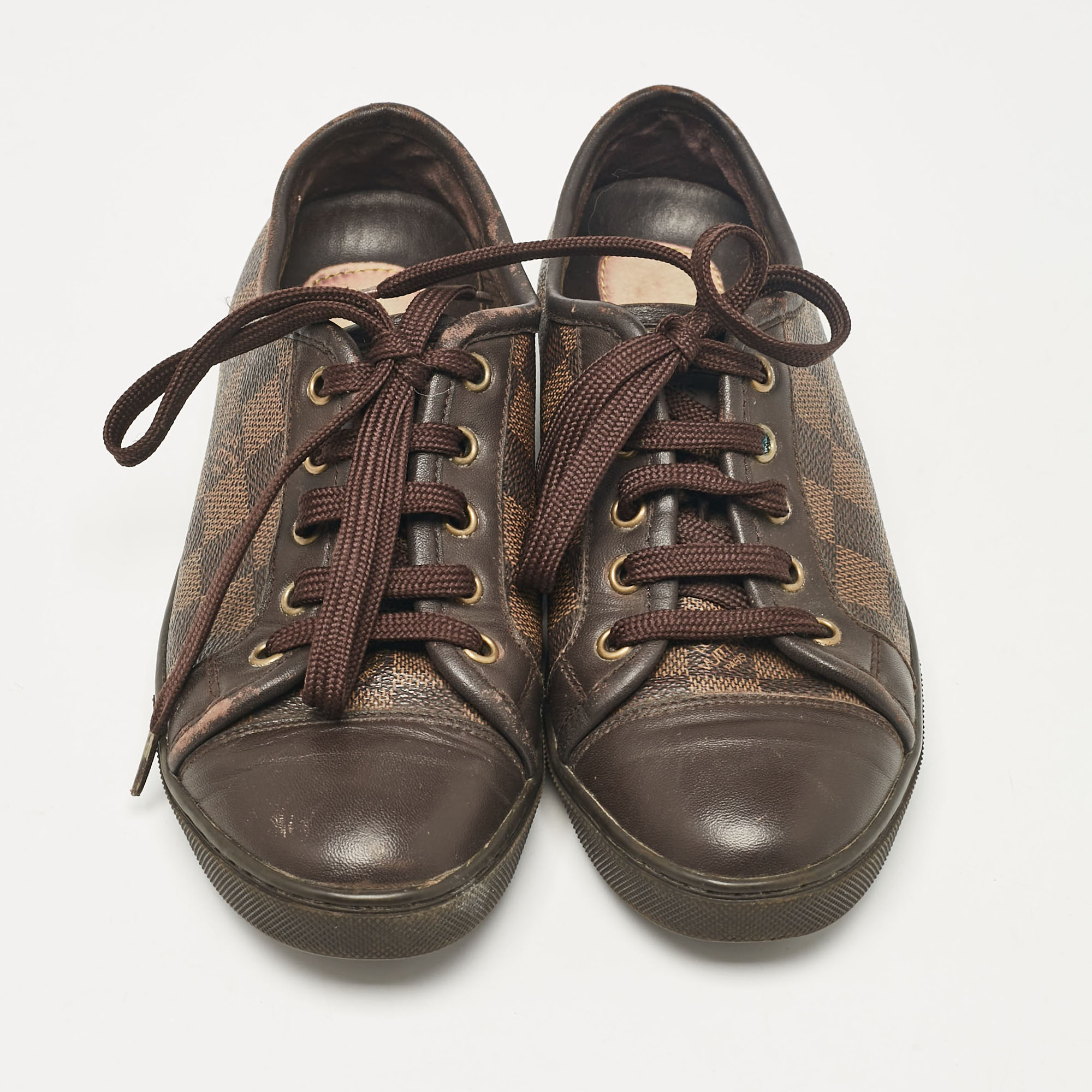 Louis Vuitton Brown Monogram Canvas And Leather Lace Up Sneakers Size 35