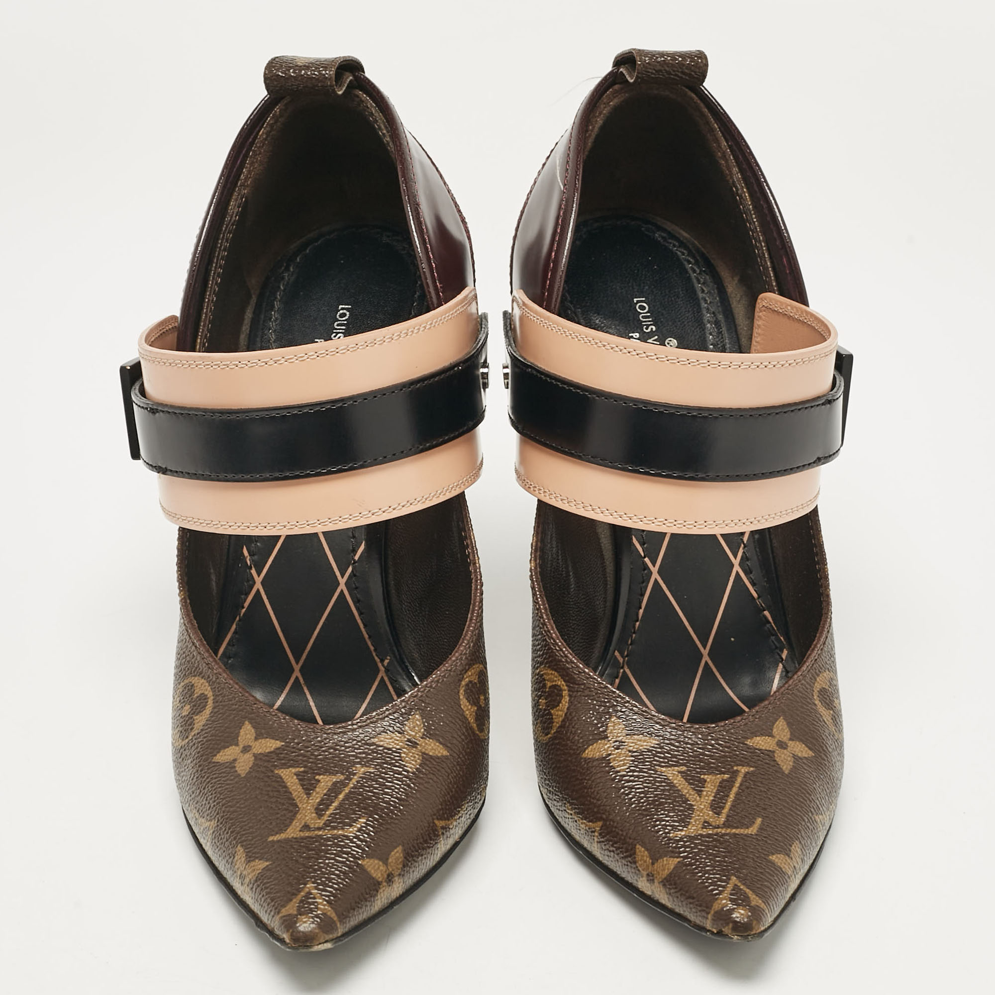 Louis Vuitton Brown Monogram Canvas And Leather Pointed Toe Pumps Size 38