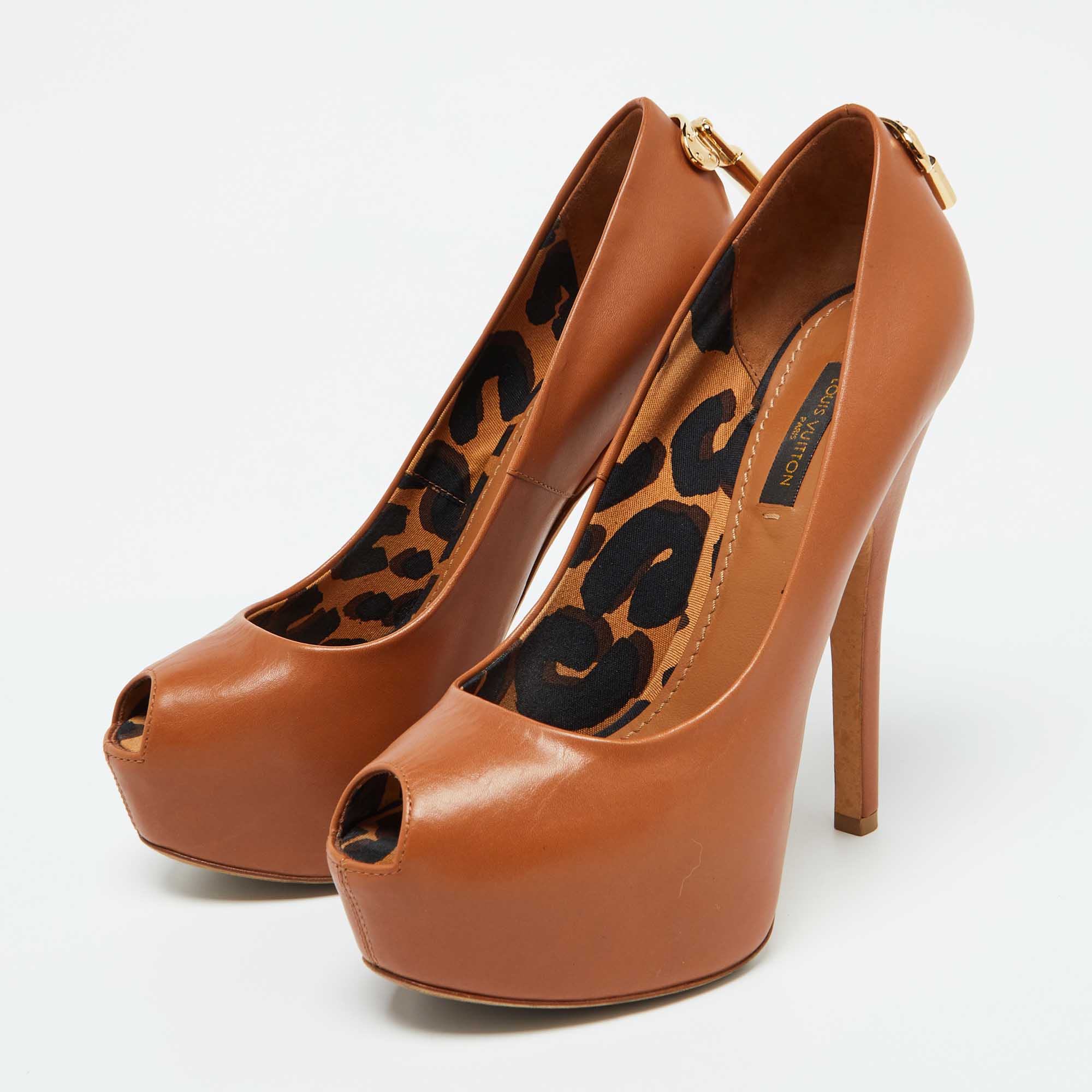 Louis Vuitton Tan Leather Oh Really! Peep Toe Platform Pumps Size 36