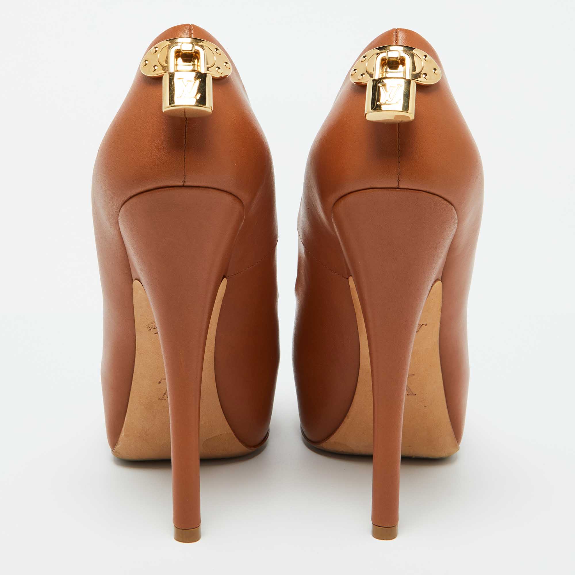 Louis Vuitton Tan Leather Oh Really! Peep Toe Platform Pumps Size 36