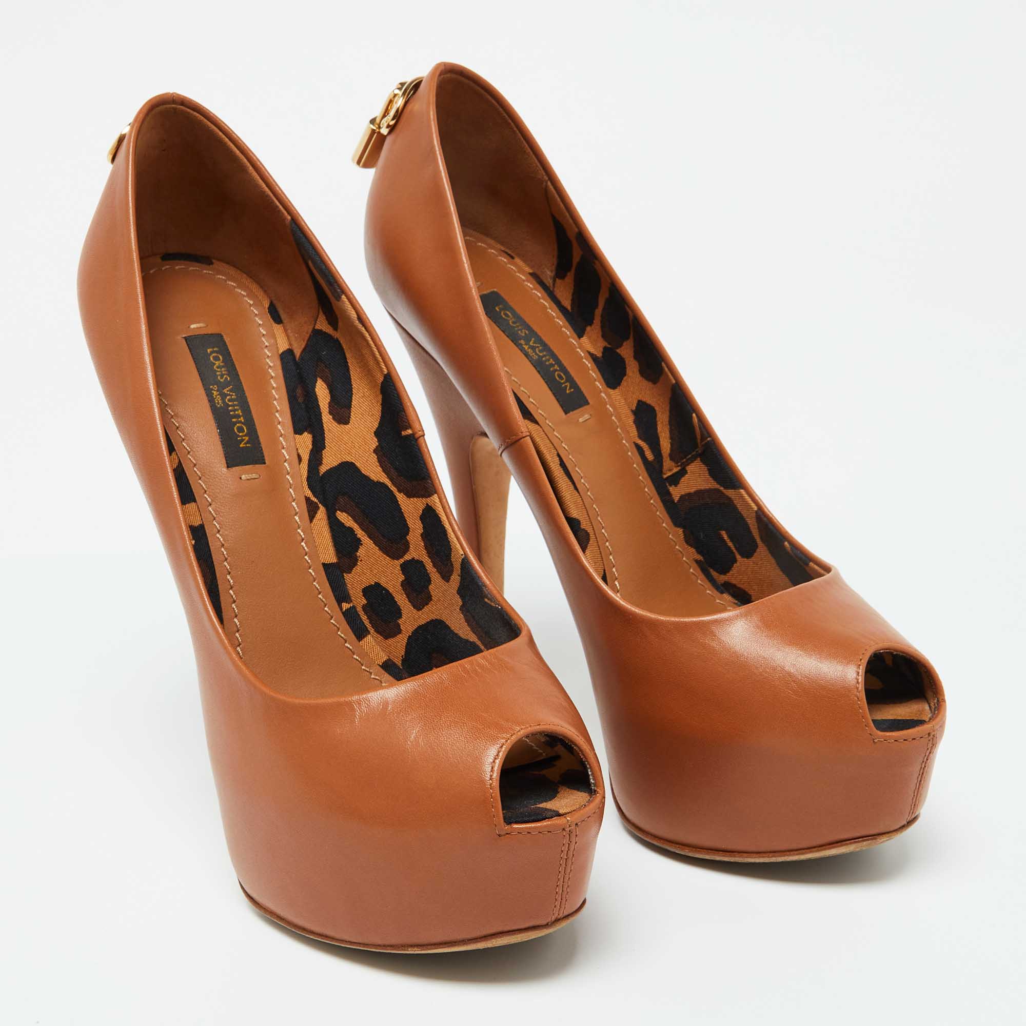 Louis Vuitton Tan Leather Oh Really! Peep Toe Platform Pumps Size 36