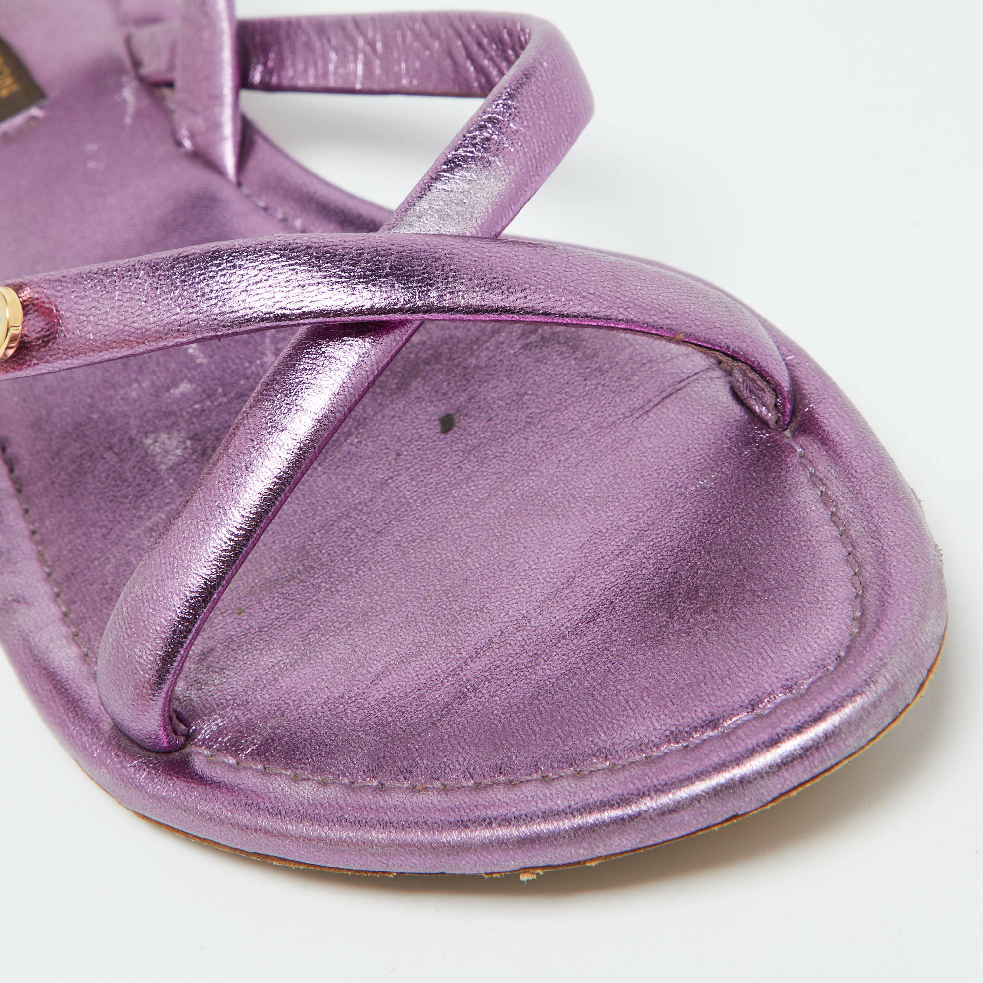 Louis Vuitton Metallic Purple Leather Flat Sandals Size 37.5