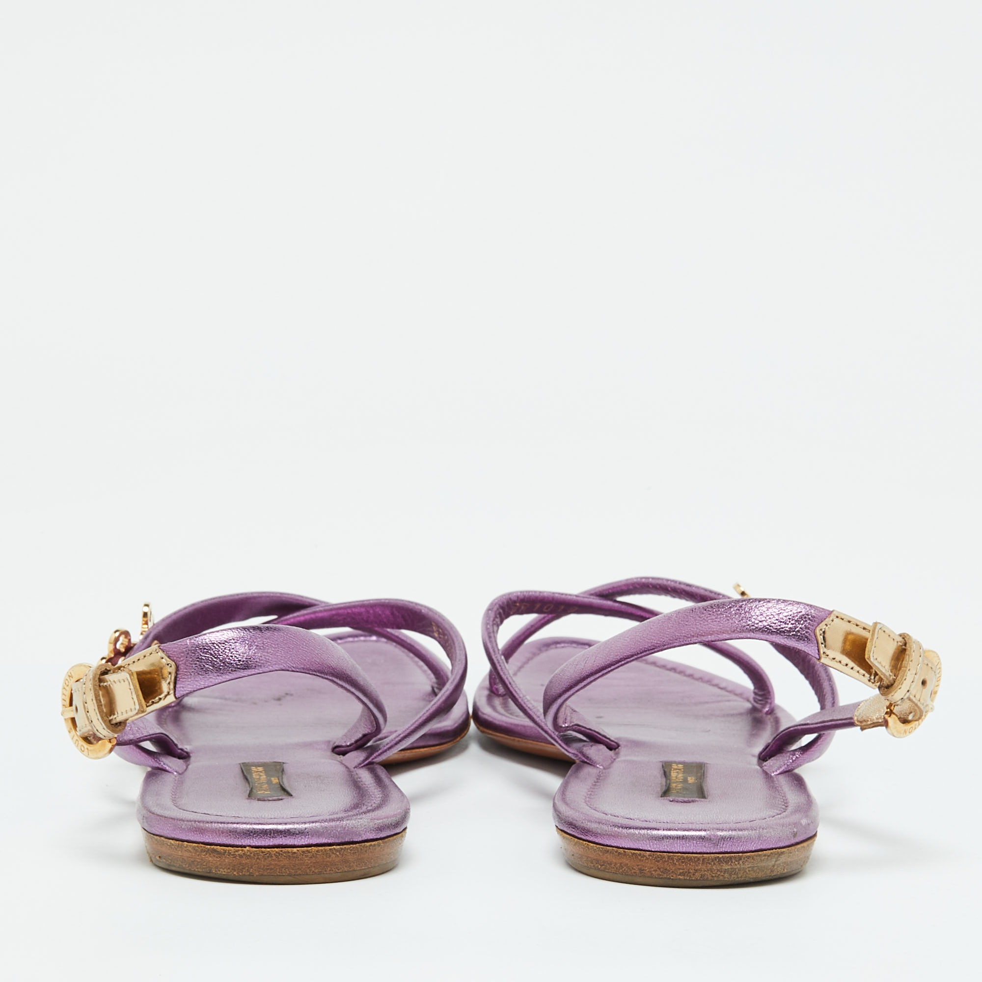 Louis Vuitton Metallic Purple Leather Flat Sandals Size 37.5