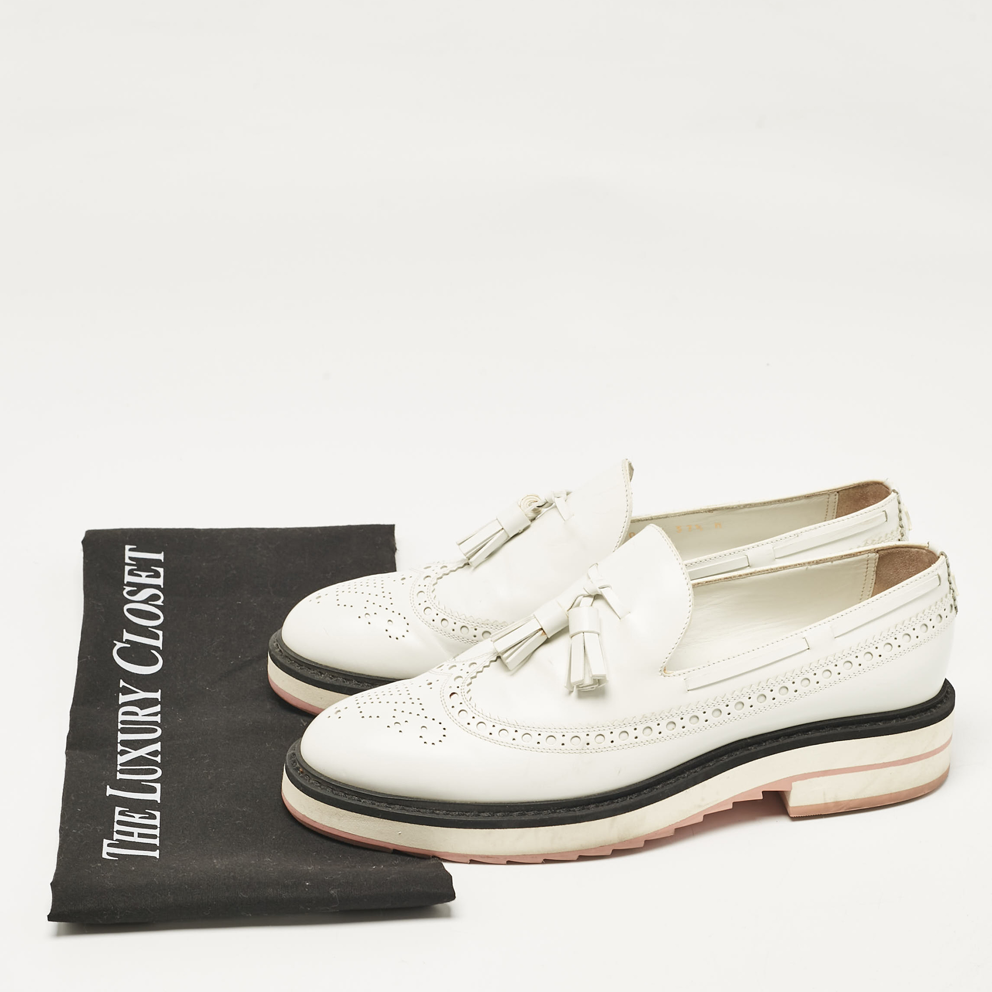 Louis Vuitton White Leather Tassel Brogue Slip On Loafers Size 37.5